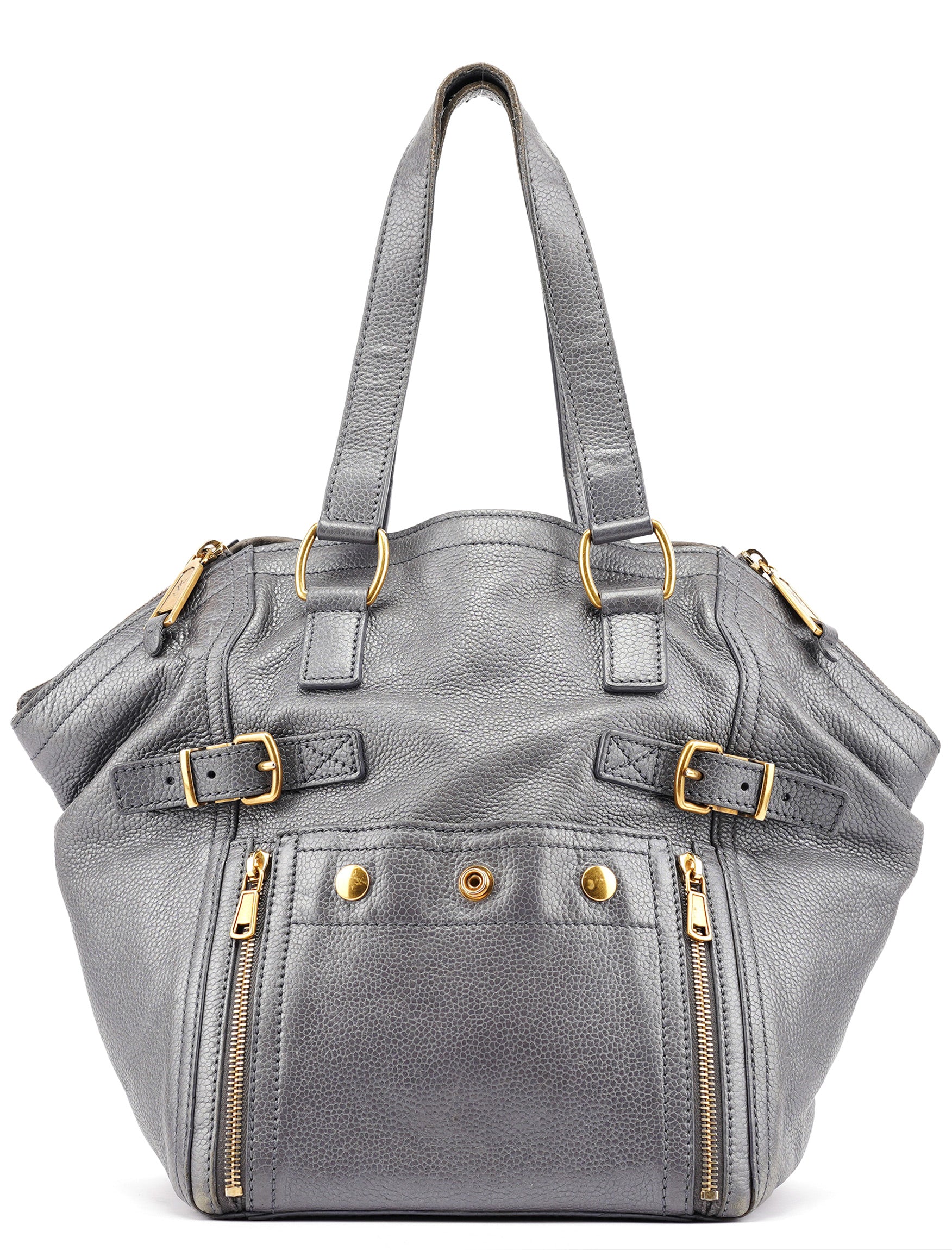 Grey Leather Downtown Tote Bag
