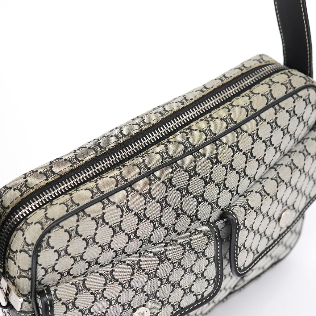 Grey Monogram Messenger Crossbody Bag