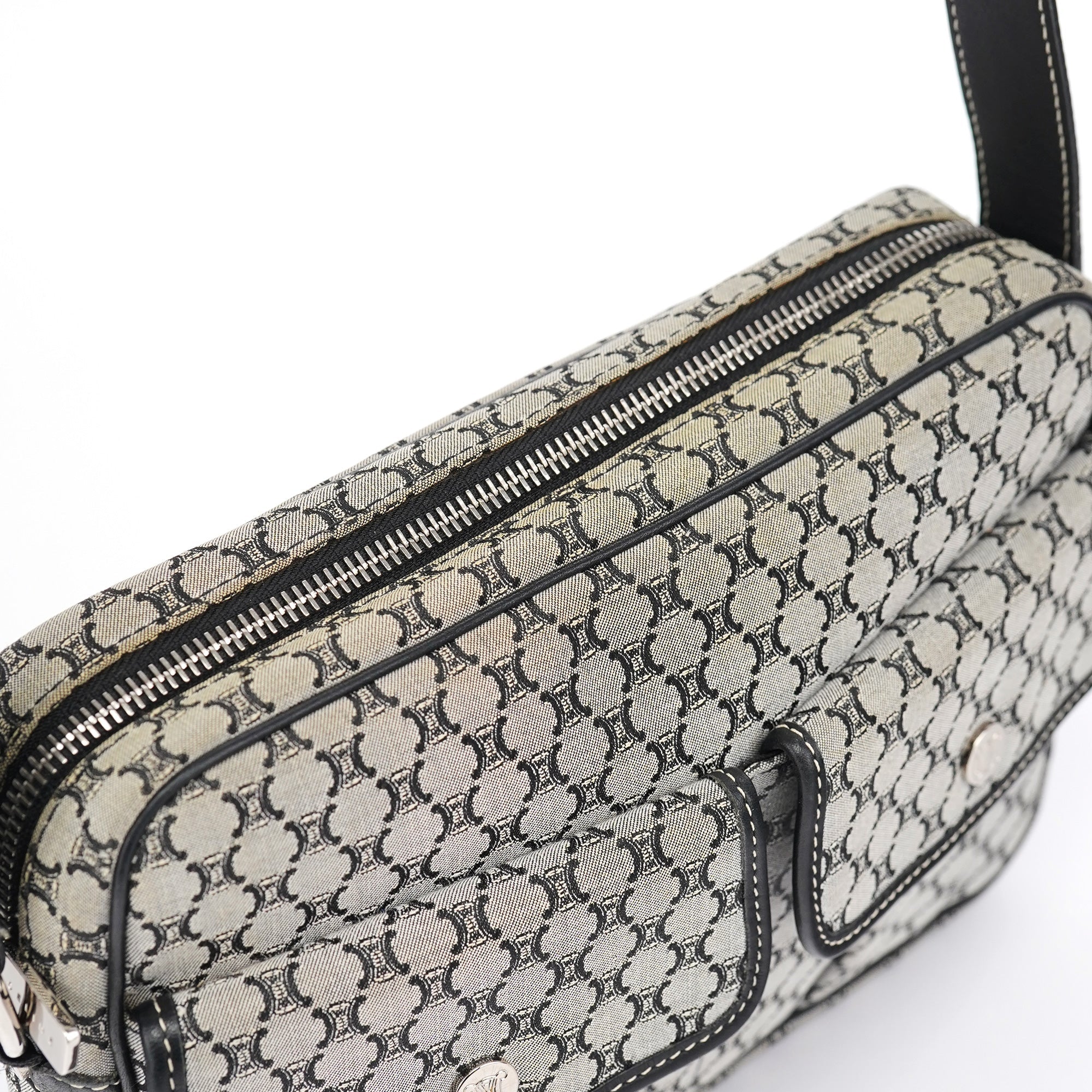 Grey Monogram Messenger Crossbody Bag