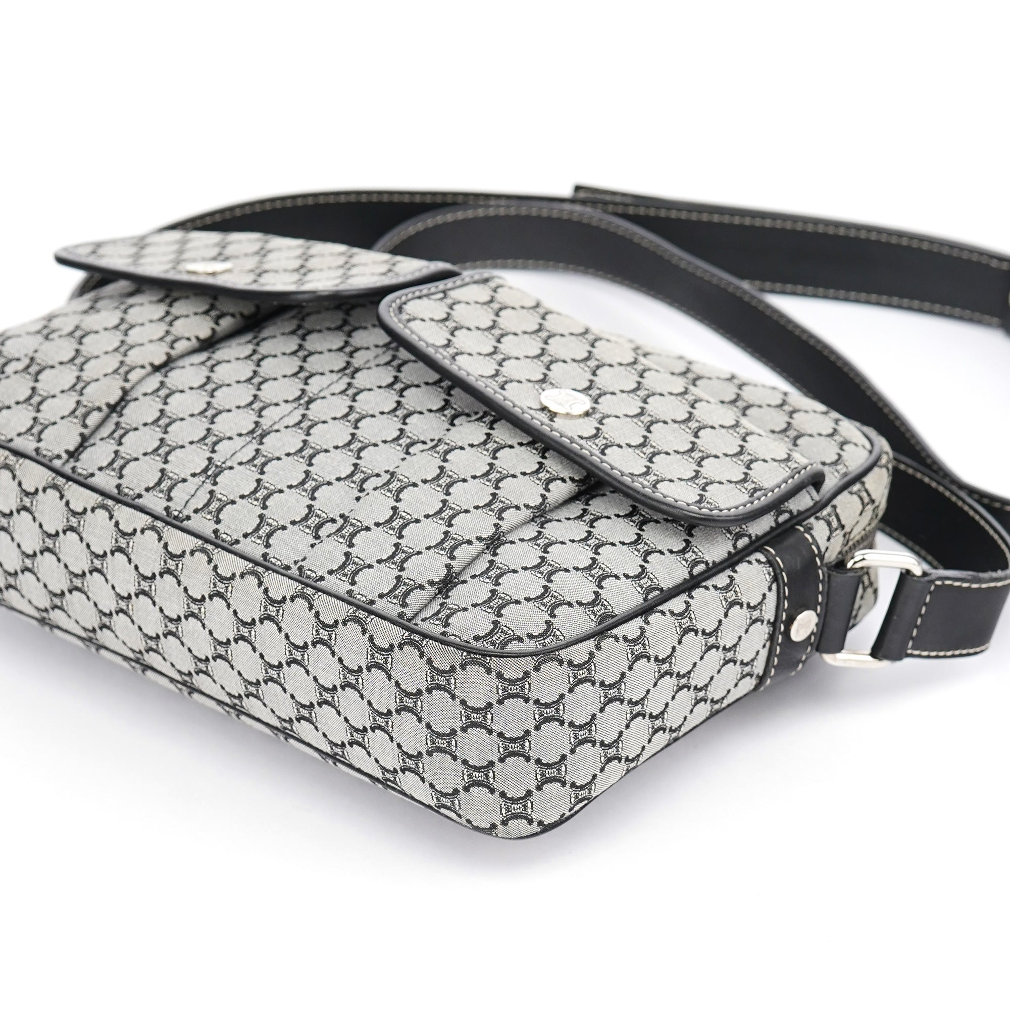Grey Monogram Messenger Crossbody Bag