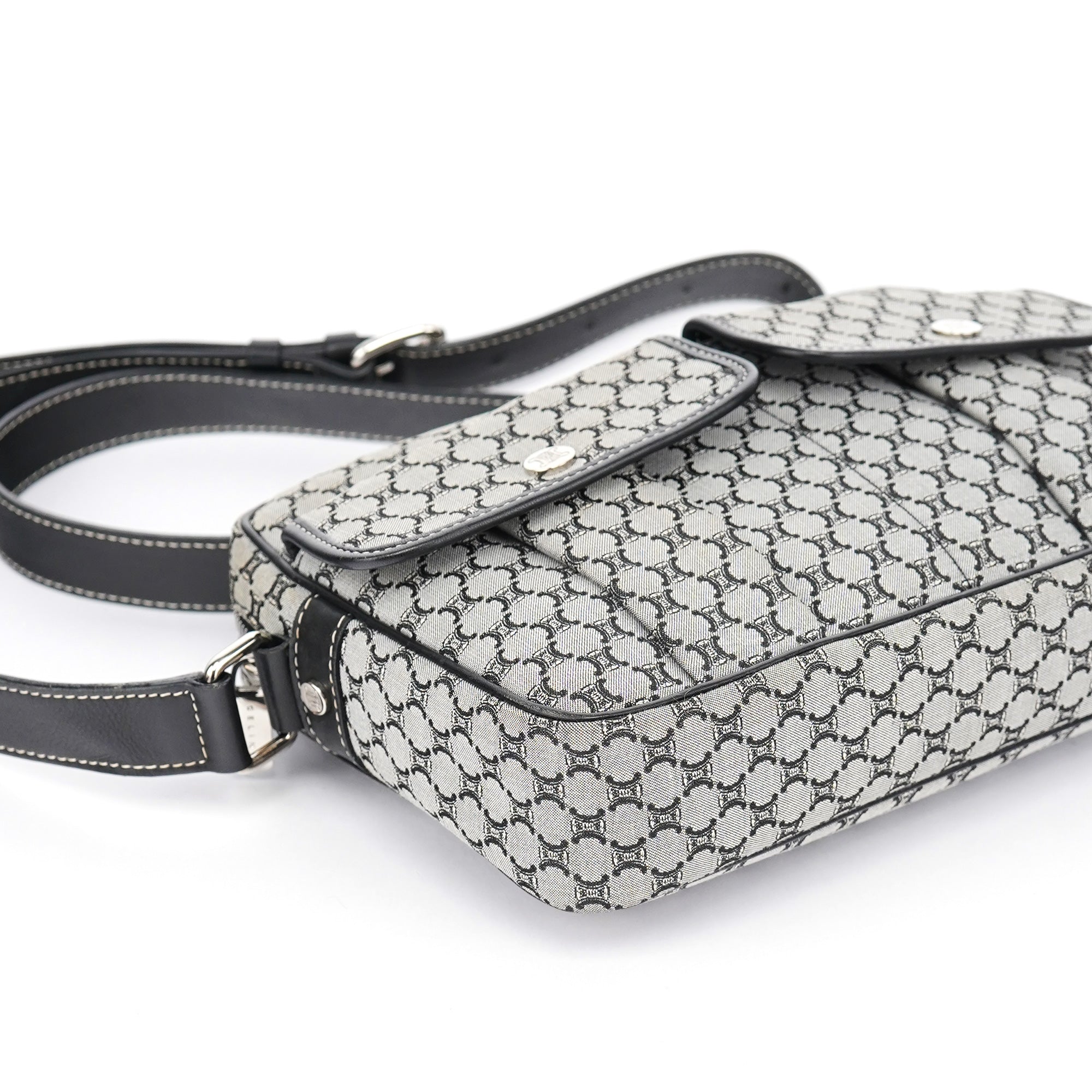 Grey Monogram Messenger Crossbody Bag