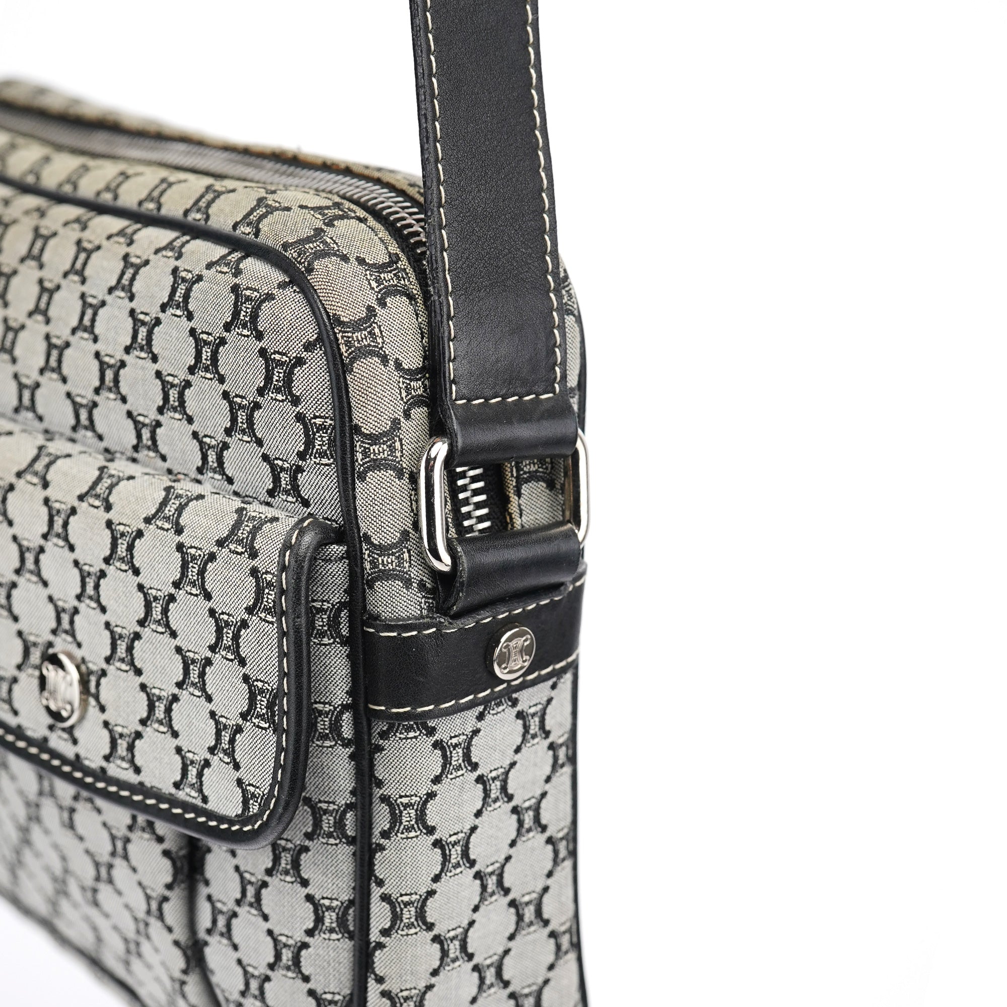 Grey Monogram Messenger Crossbody Bag
