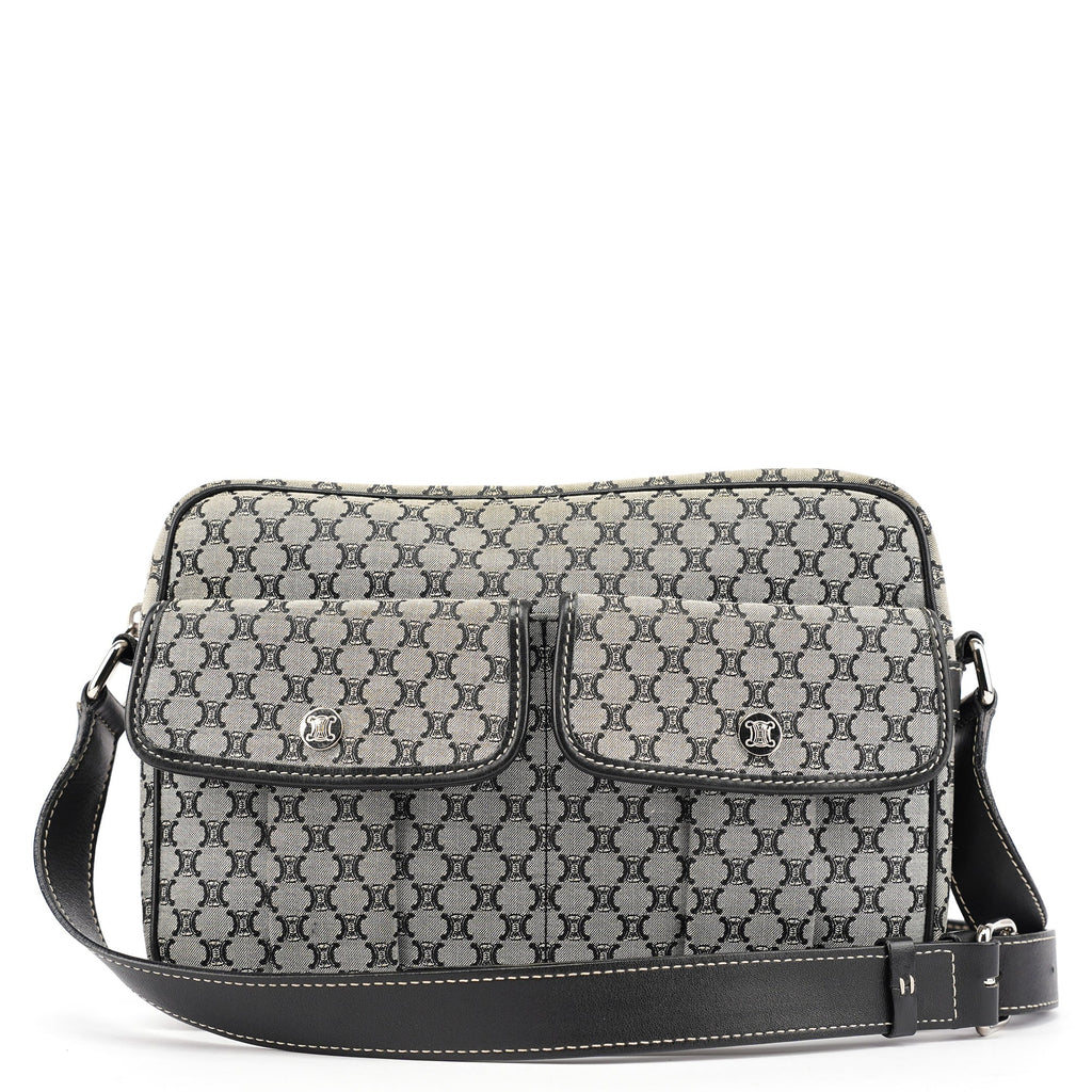 Grey Monogram Messenger Crossbody Bag