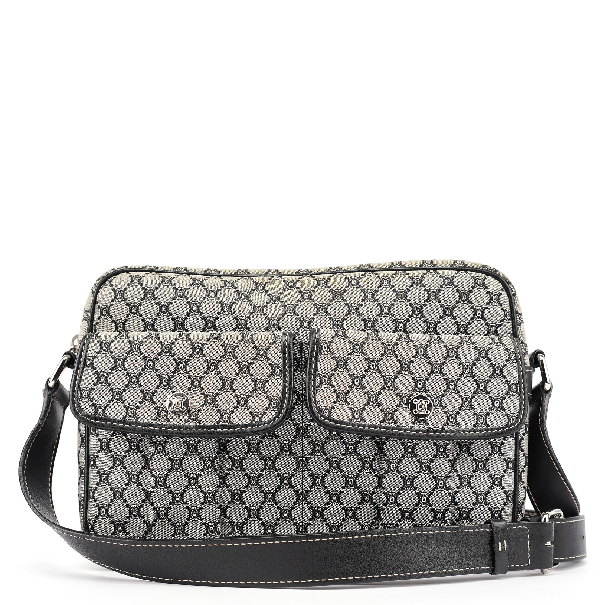 Grey Monogram Messenger Crossbody Bag