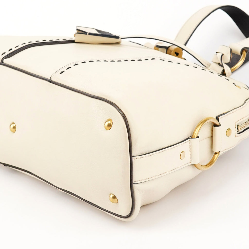 156464 Ivory Leather Muse Tote Bag