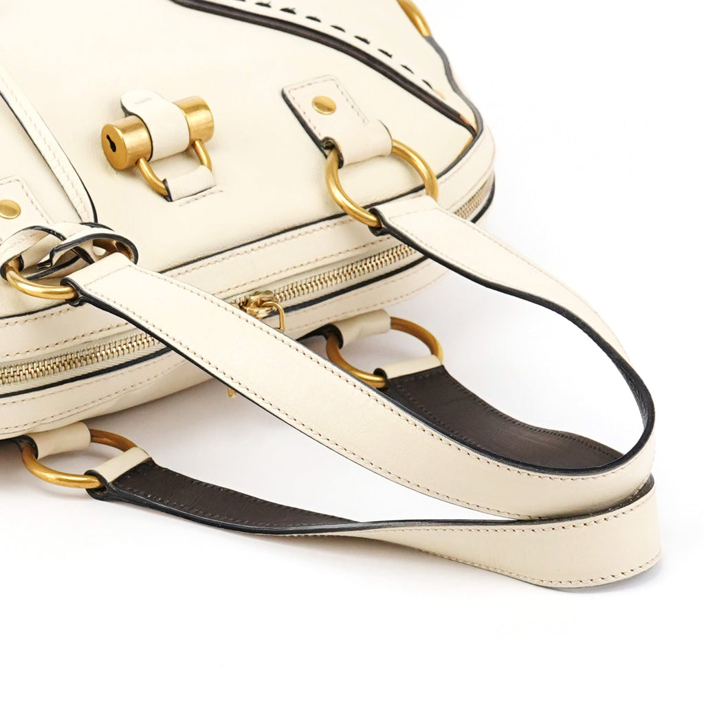 156464 Ivory Leather Muse Tote Bag