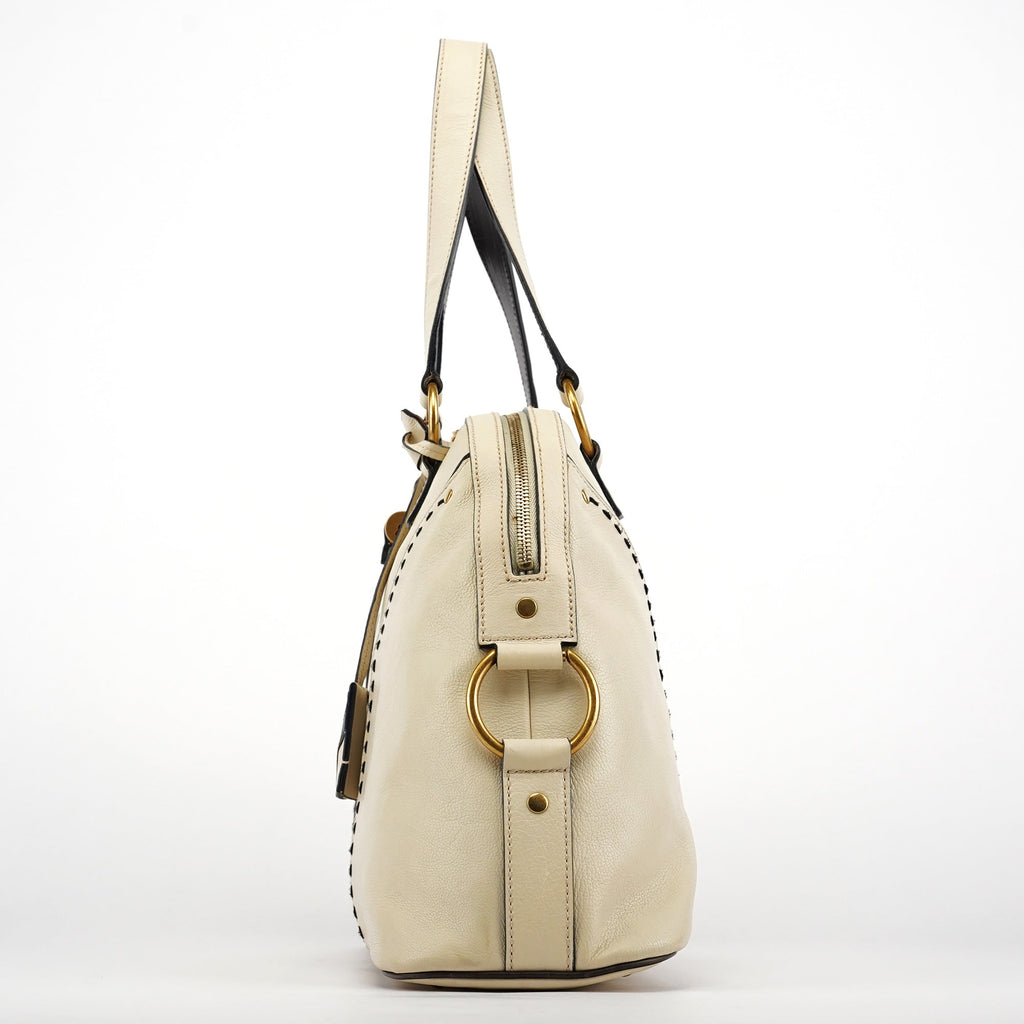 156464 Ivory Leather Muse Tote Bag
