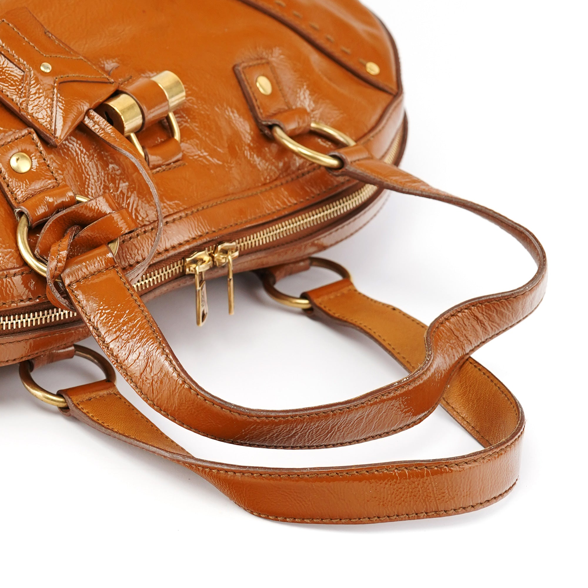 Light Brown Patent Leather Muse Tote Bag