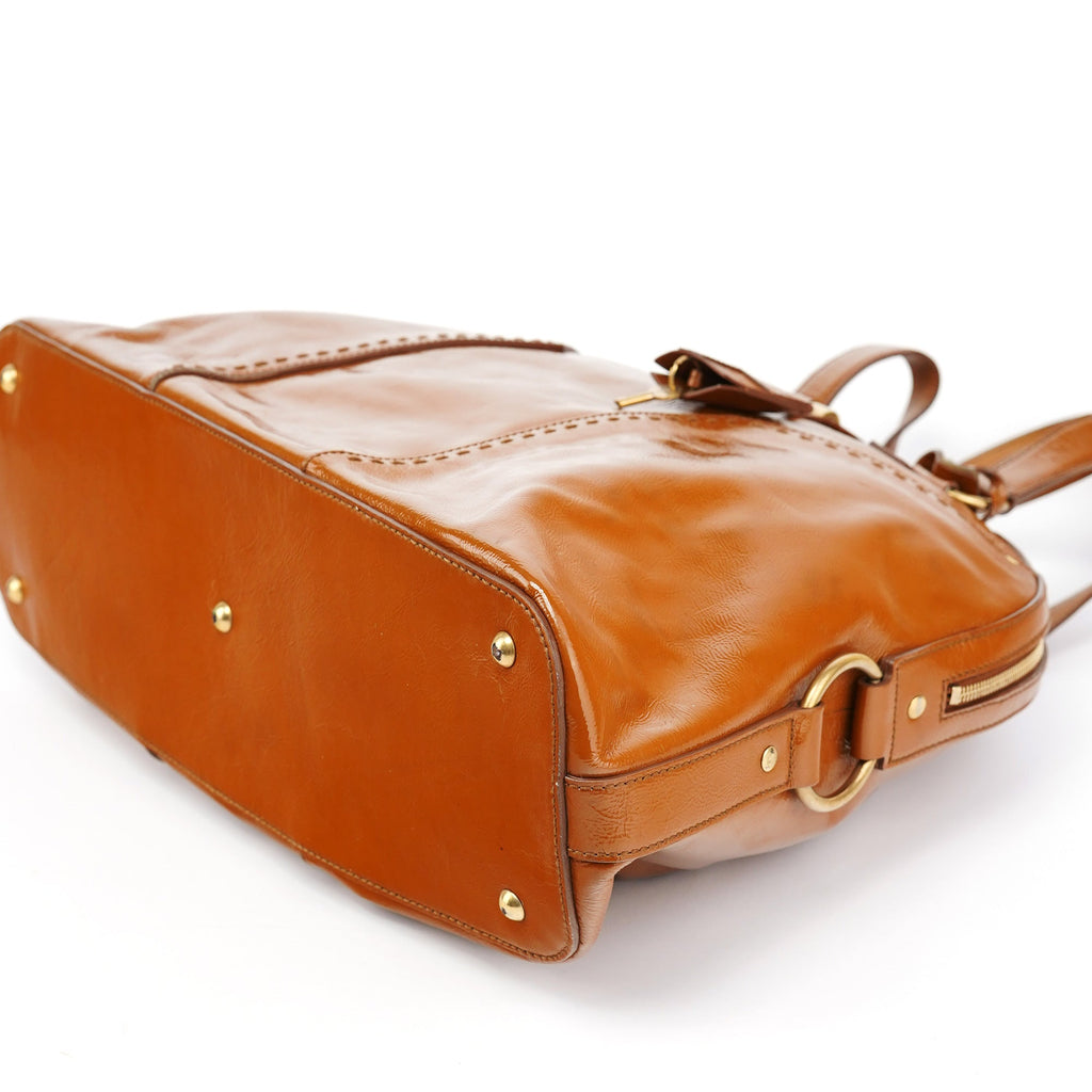 Light Brown Patent Leather Muse Tote Bag