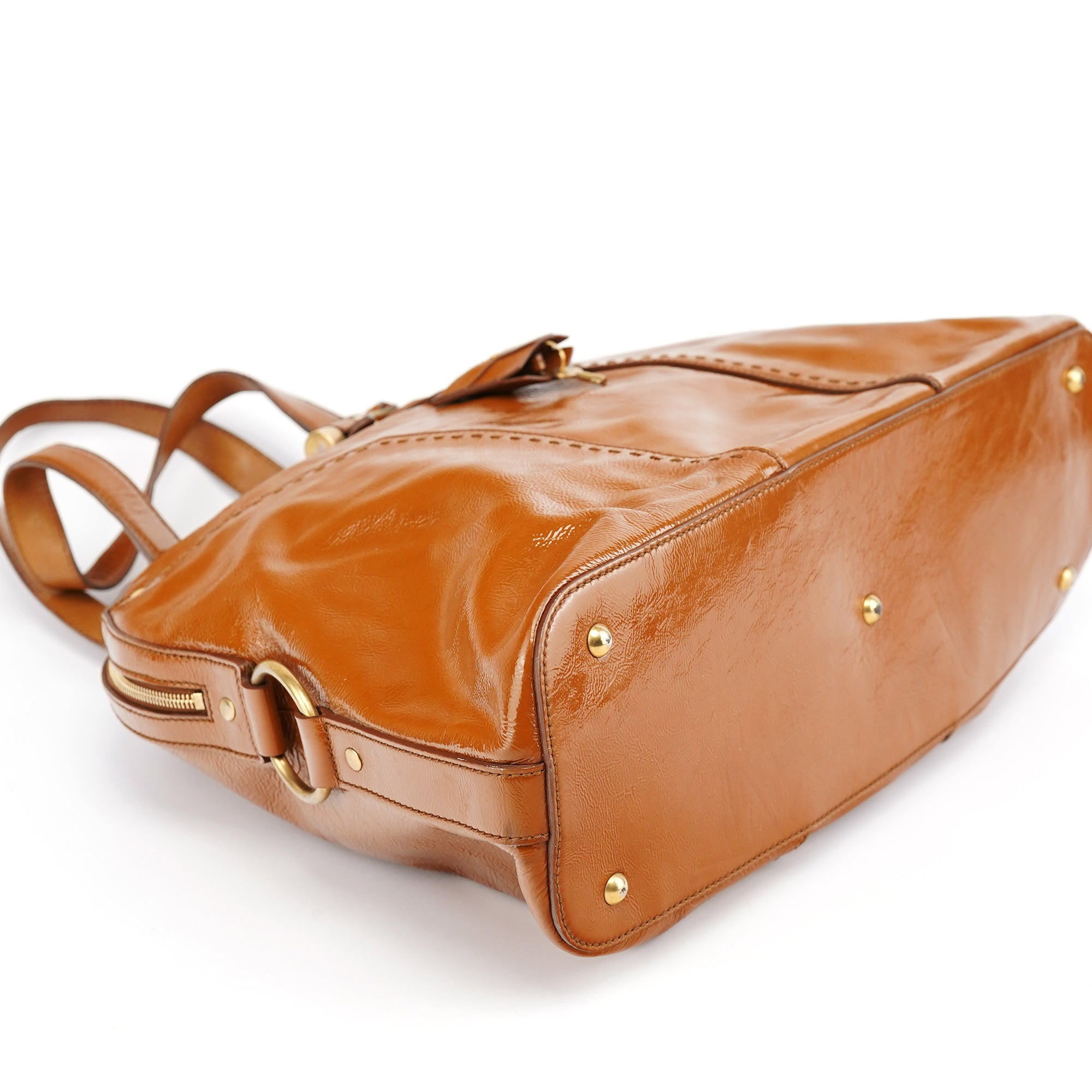 Light Brown Patent Leather Muse Tote Bag