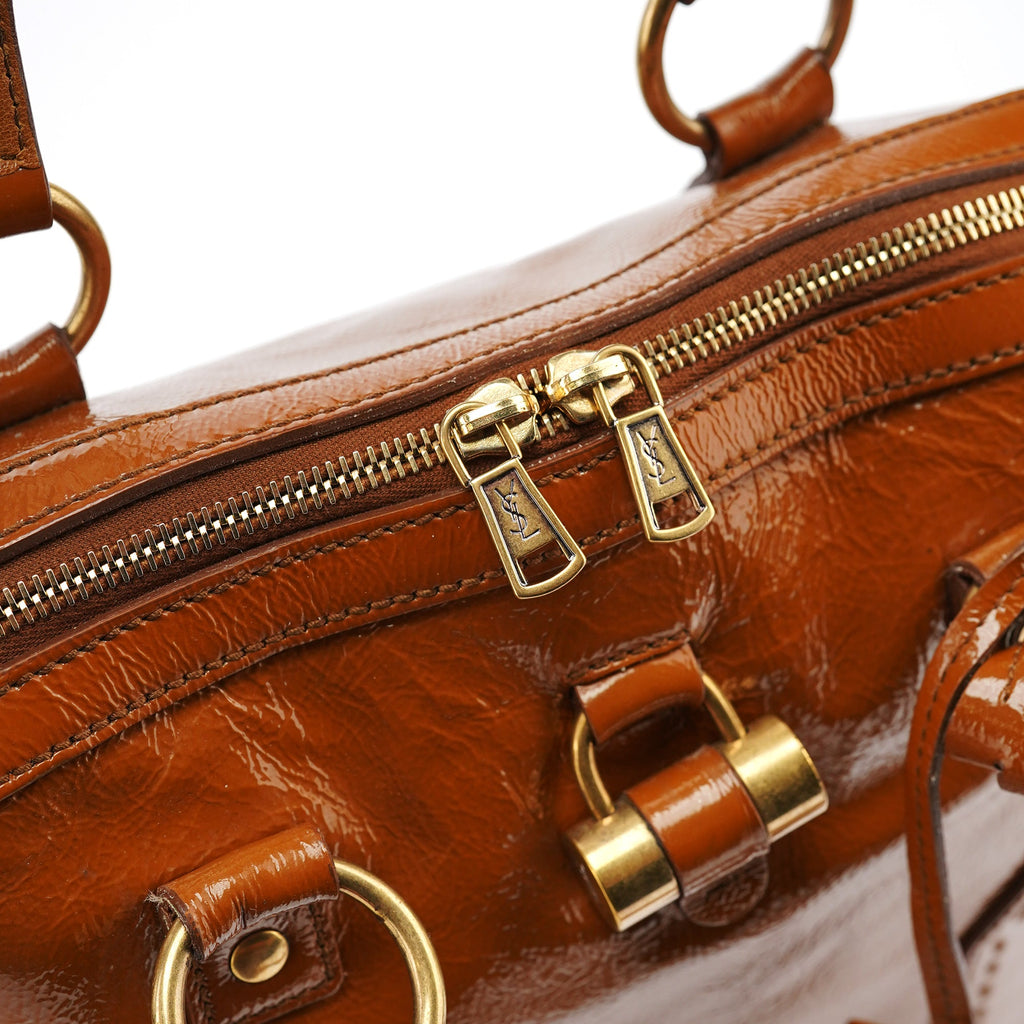 Light Brown Patent Leather Muse Tote Bag
