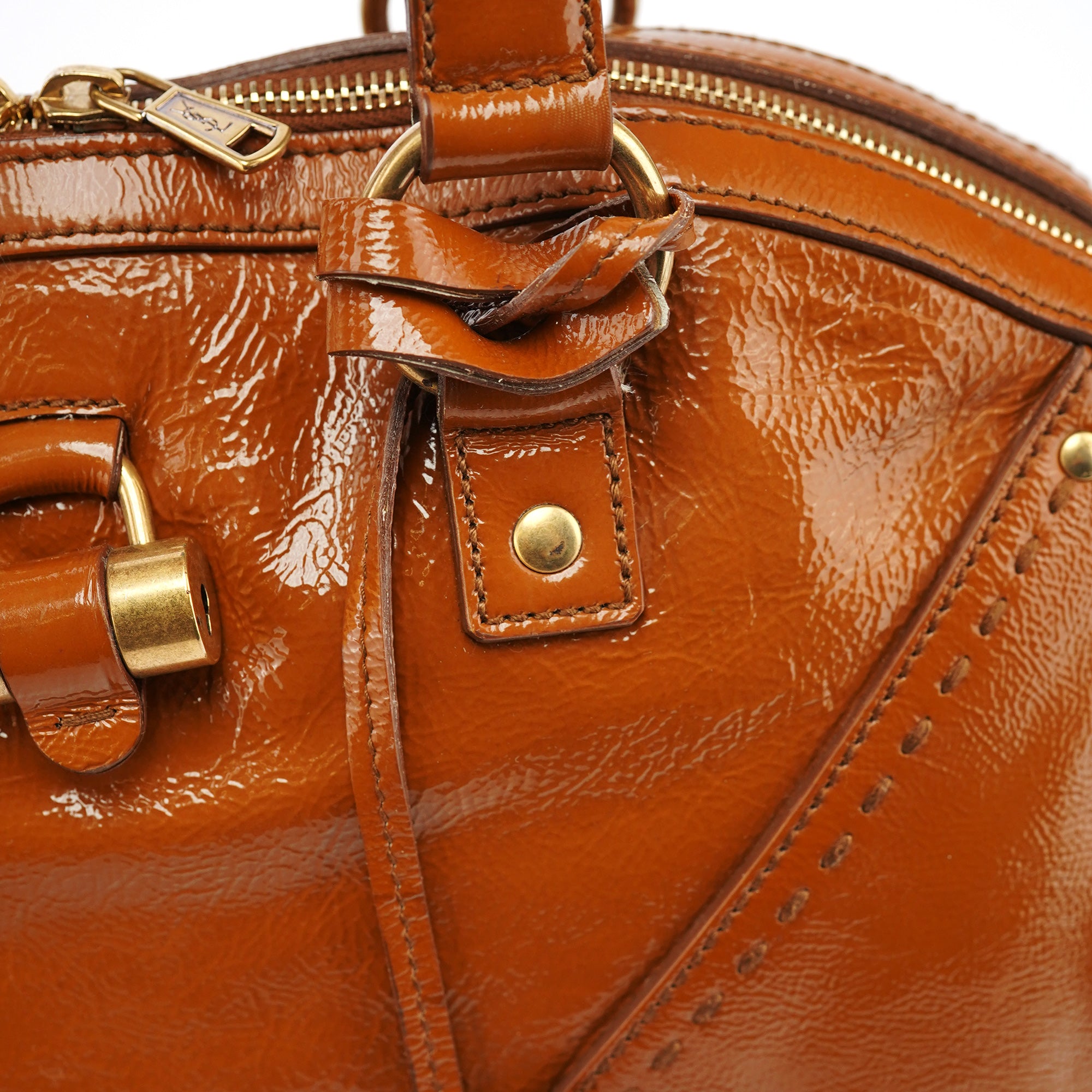 Light Brown Patent Leather Muse Tote Bag