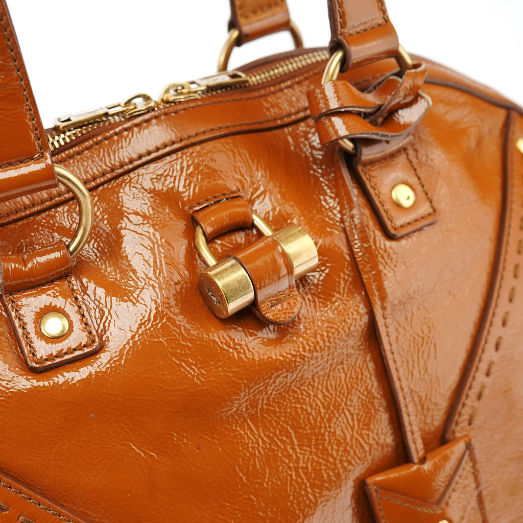 Light Brown Patent Leather Muse Tote Bag