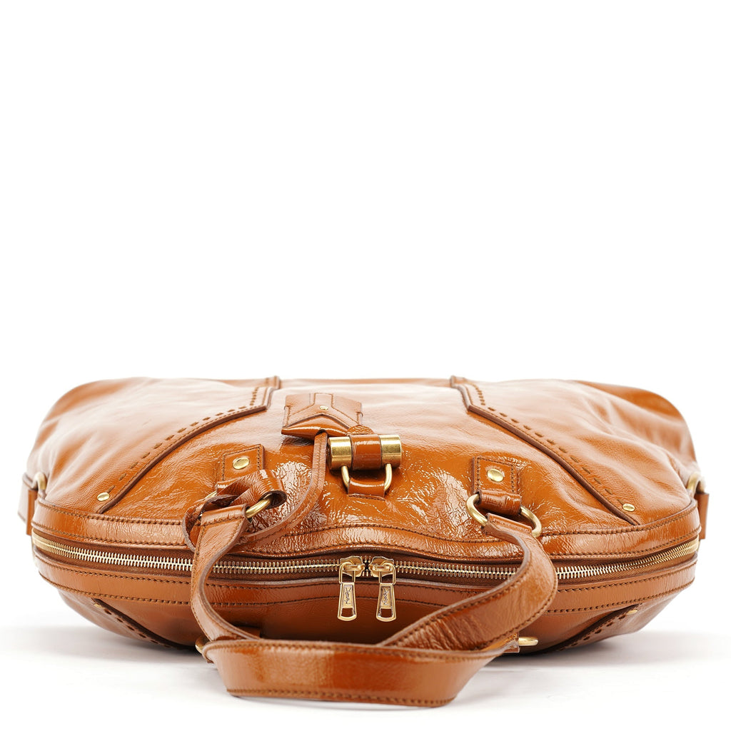 Light Brown Patent Leather Muse Tote Bag