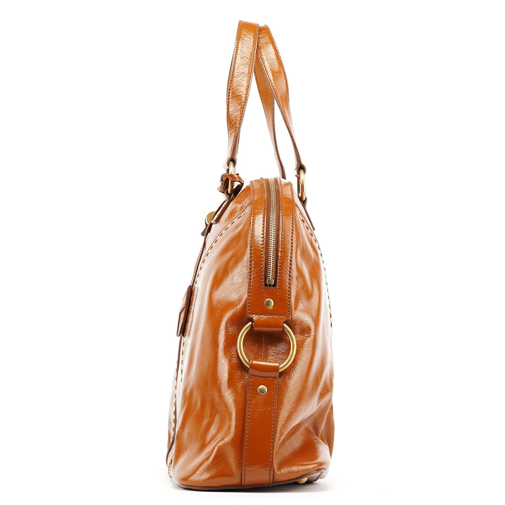Light Brown Patent Leather Muse Tote Bag