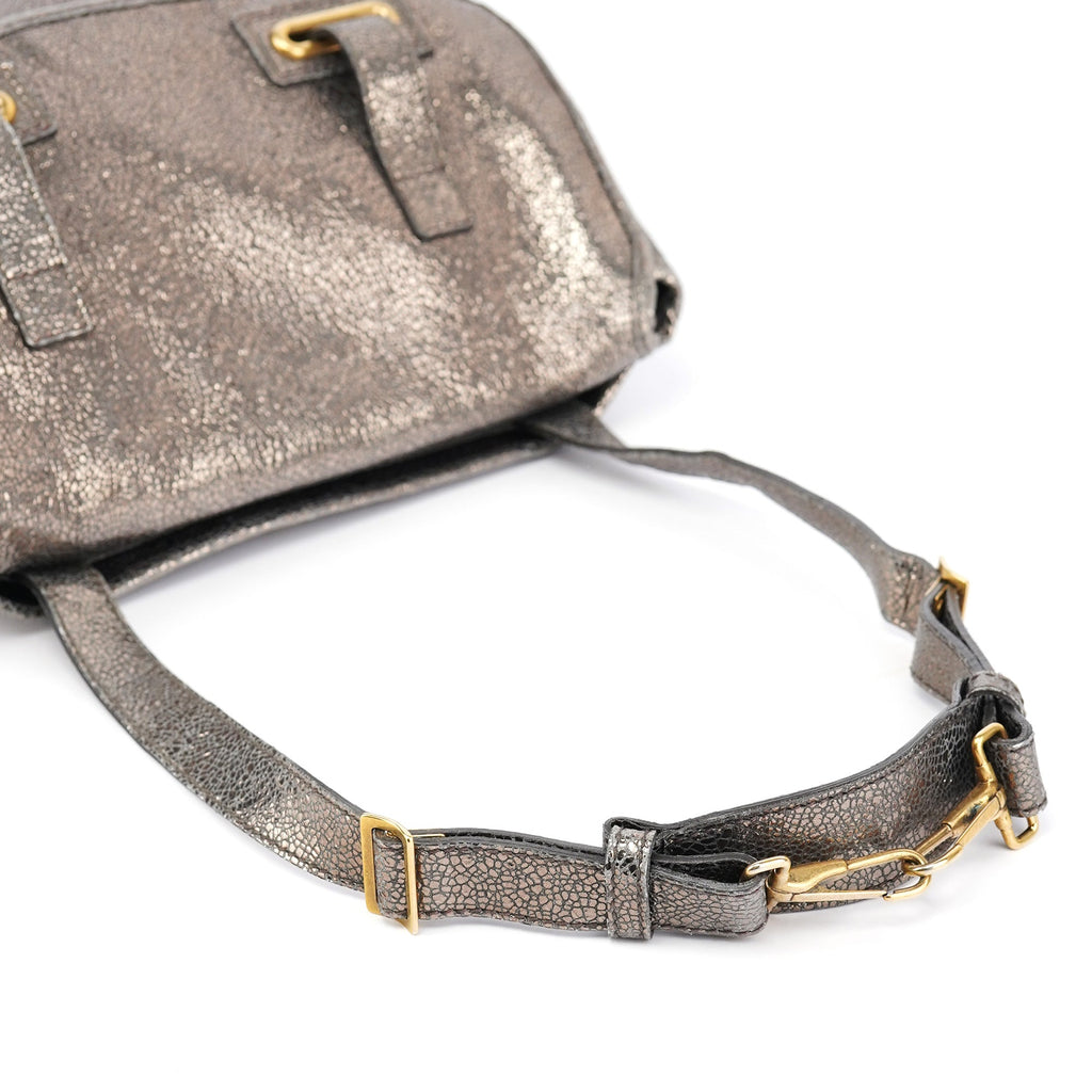 Metallic Crackled Leather Muse Crossbody Bag