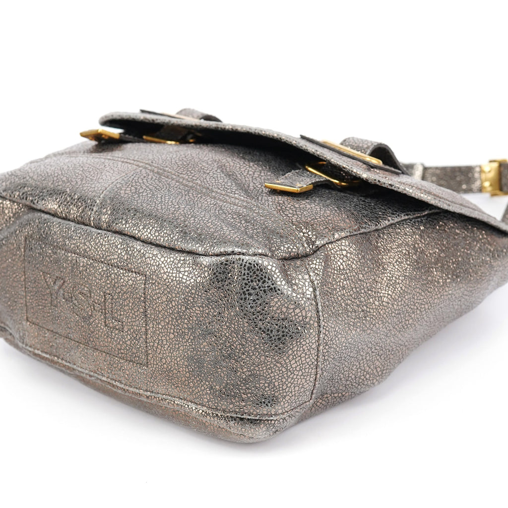 Metallic Crackled Leather Muse Crossbody Bag