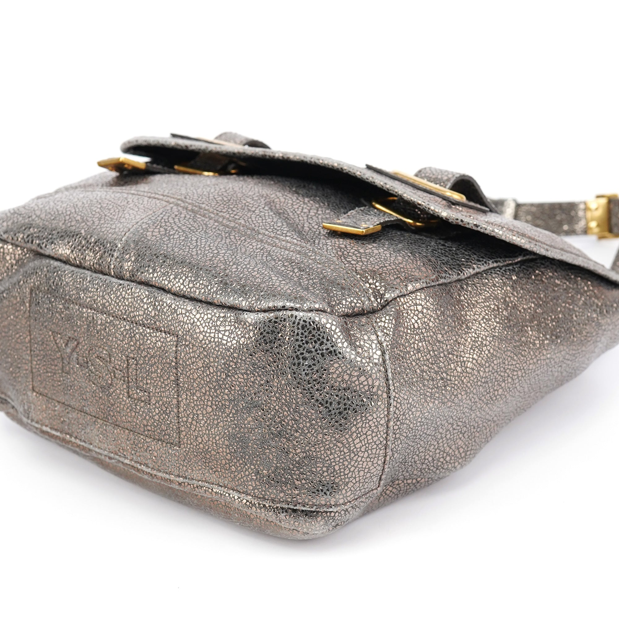 Metallic Crackled Leather Muse Crossbody Bag