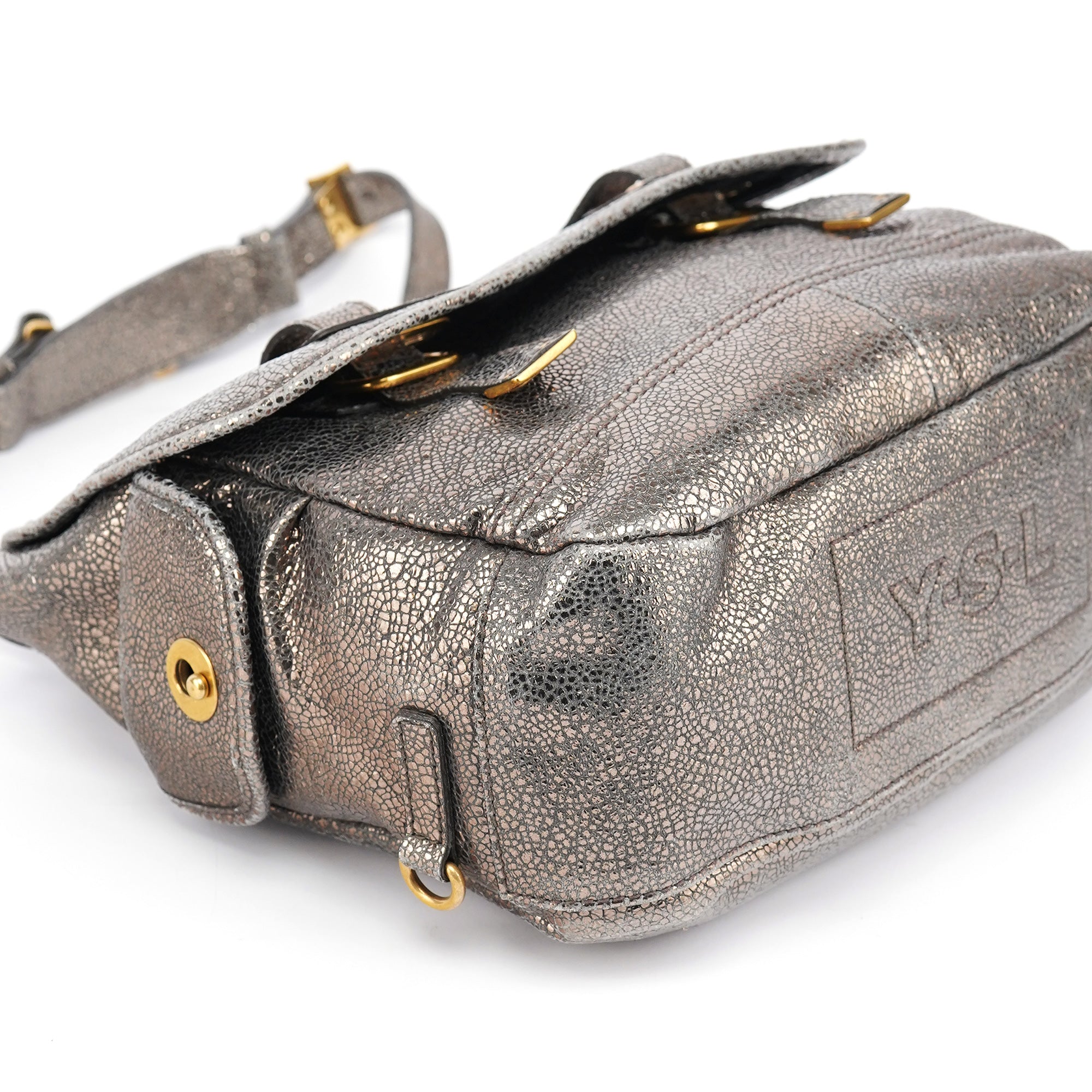 Metallic Crackled Leather Muse Crossbody Bag