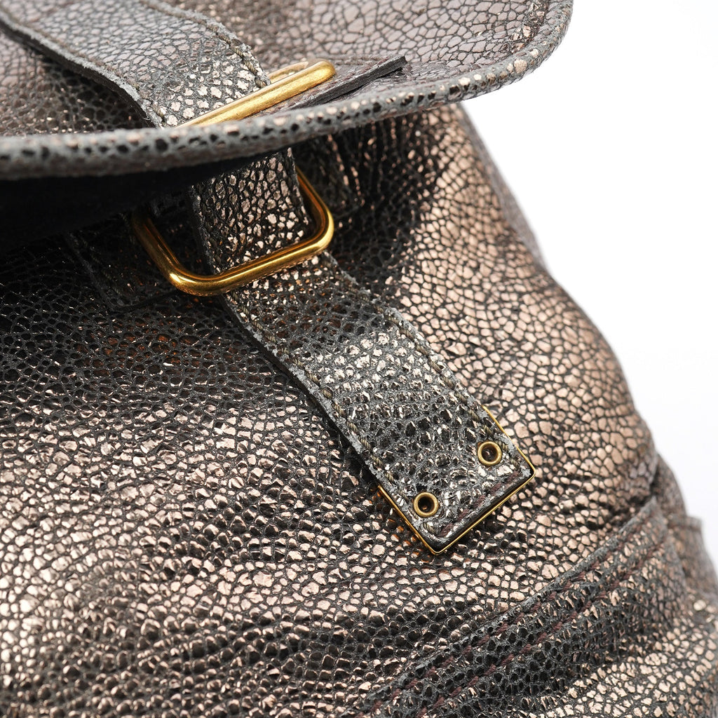 Metallic Crackled Leather Muse Crossbody Bag