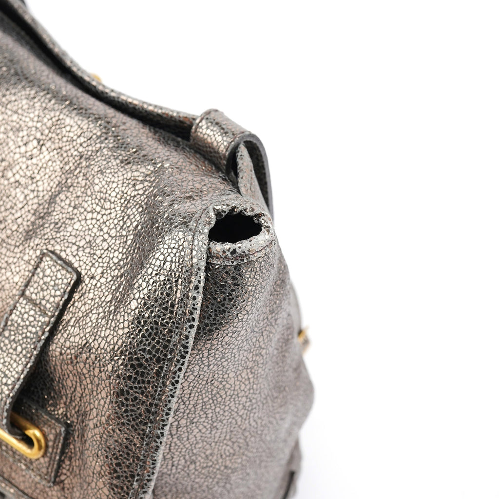 Metallic Crackled Leather Muse Crossbody Bag
