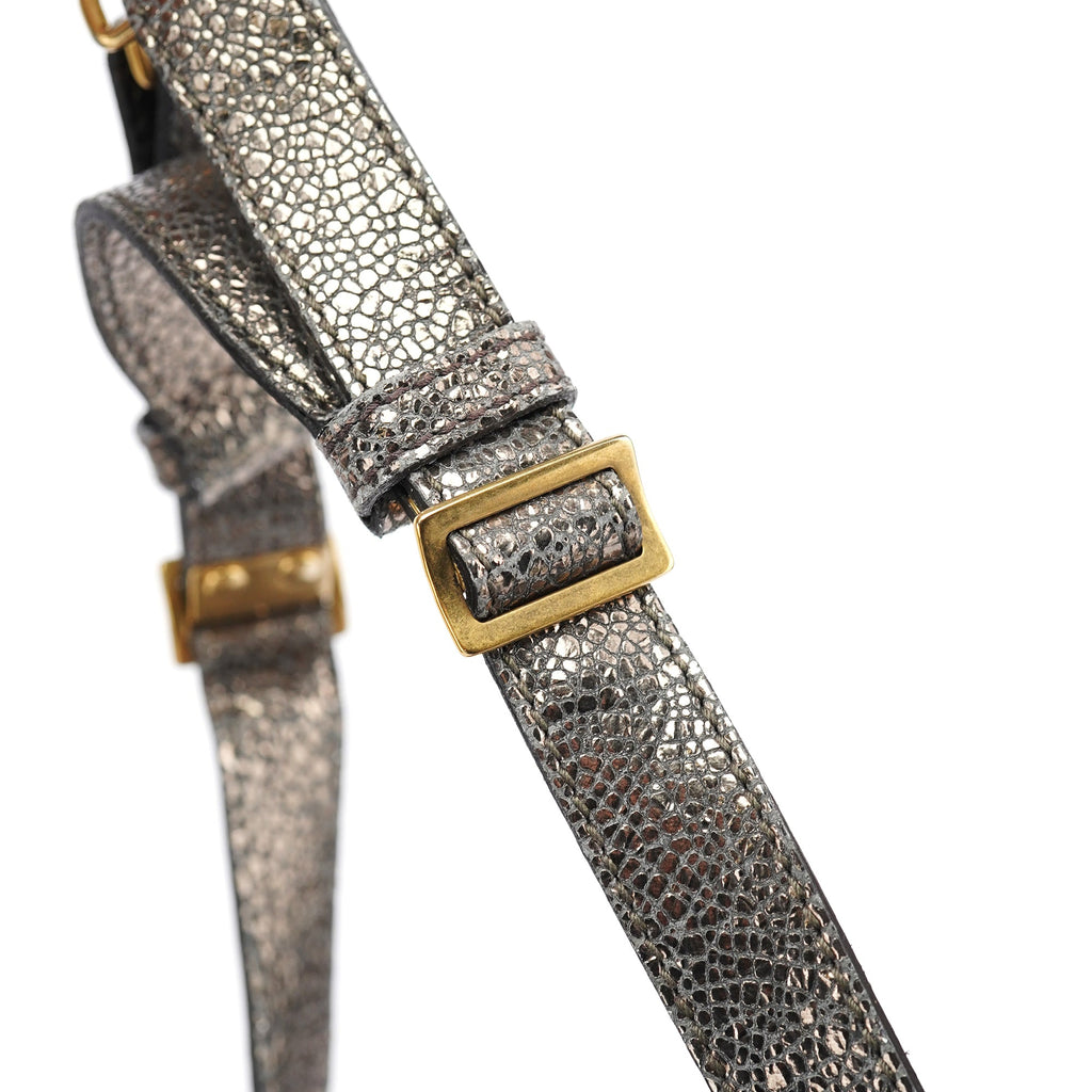 Metallic Crackled Leather Muse Crossbody Bag
