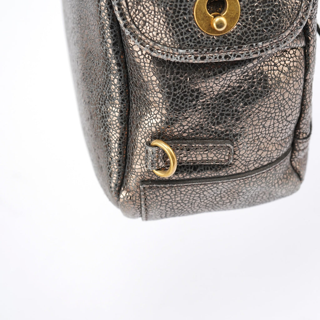 Metallic Crackled Leather Muse Crossbody Bag