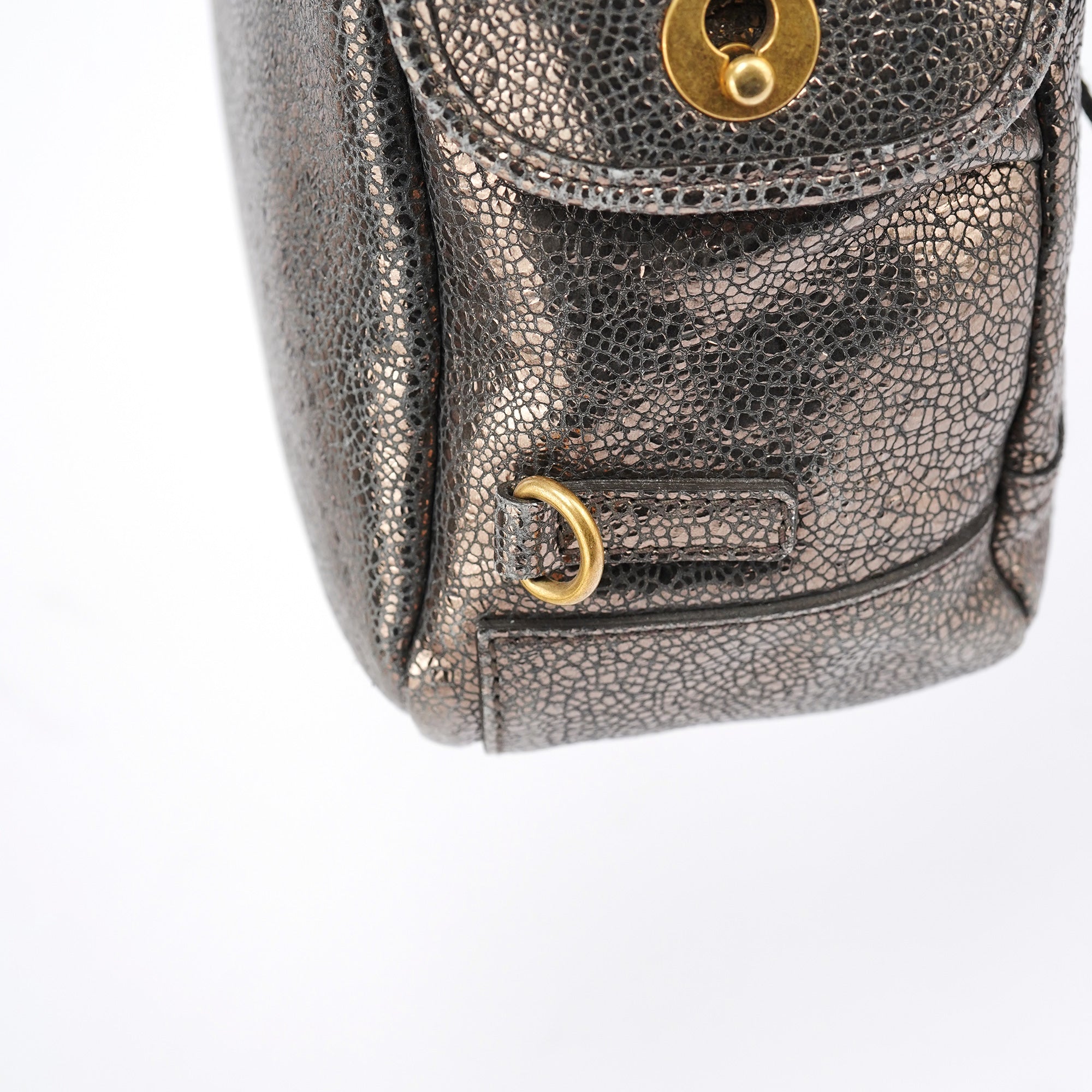 Metallic Crackled Leather Muse Crossbody Bag