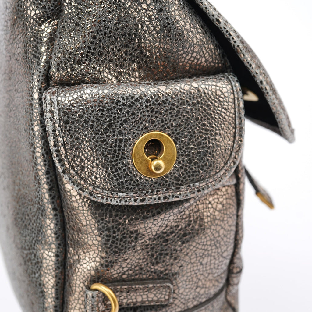Metallic Crackled Leather Muse Crossbody Bag