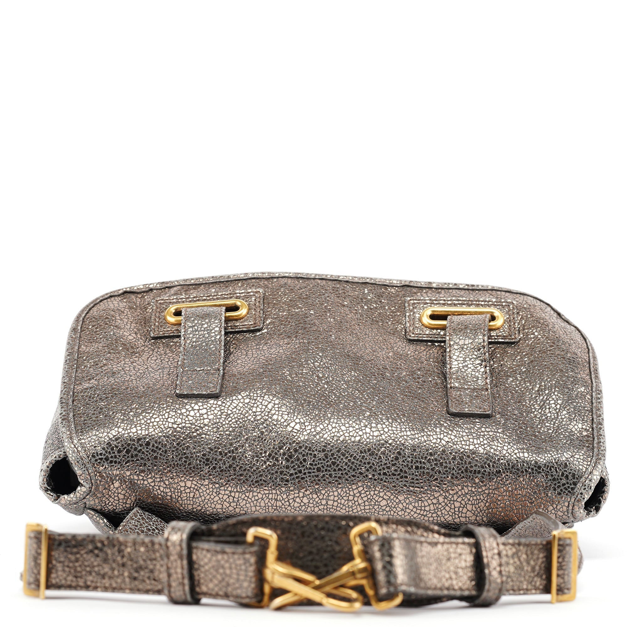 Metallic Crackled Leather Muse Crossbody Bag