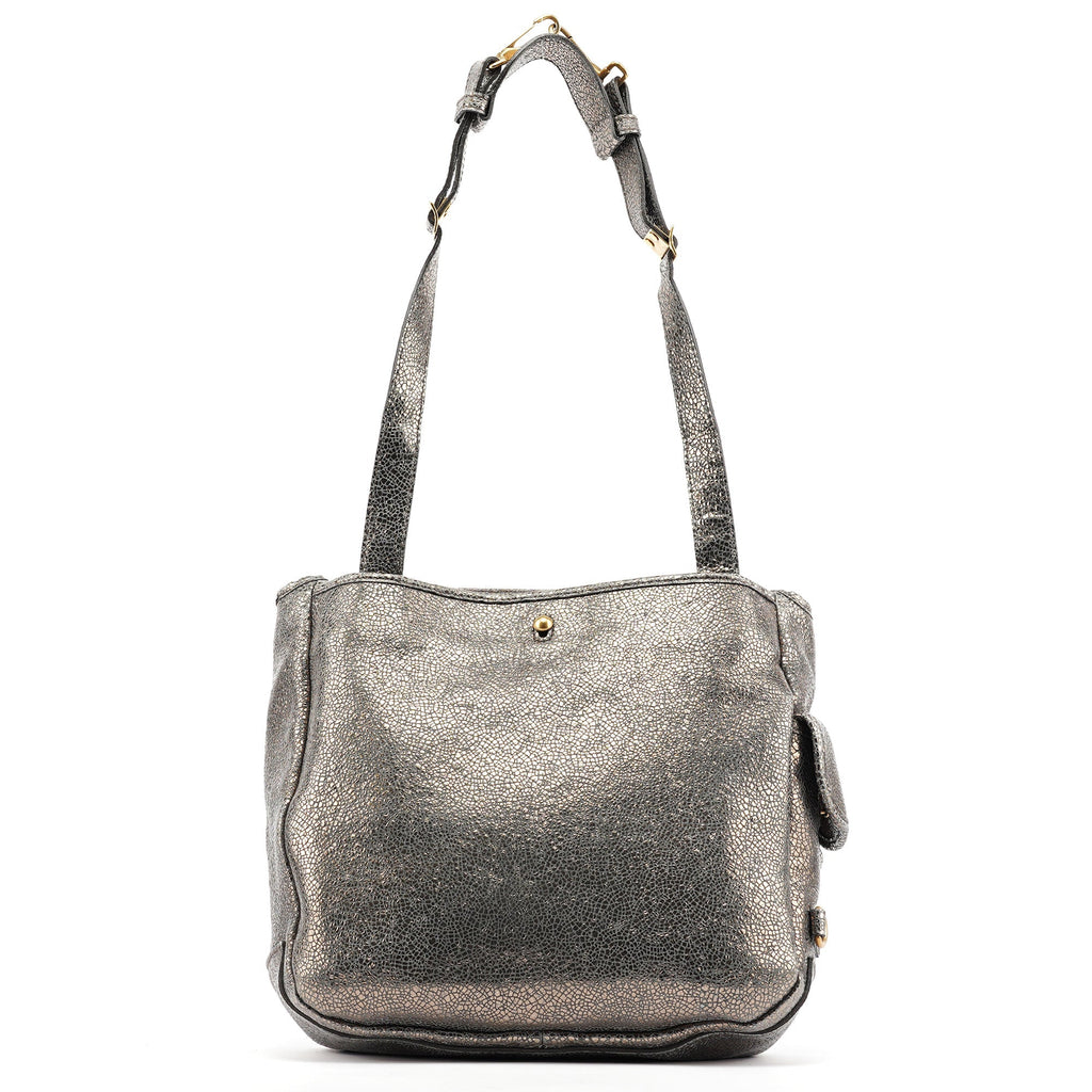 Metallic Crackled Leather Muse Crossbody Bag