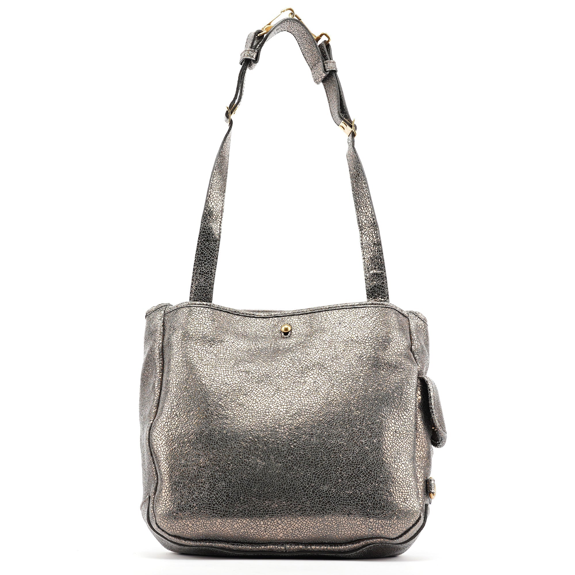 Metallic Crackled Leather Muse Crossbody Bag