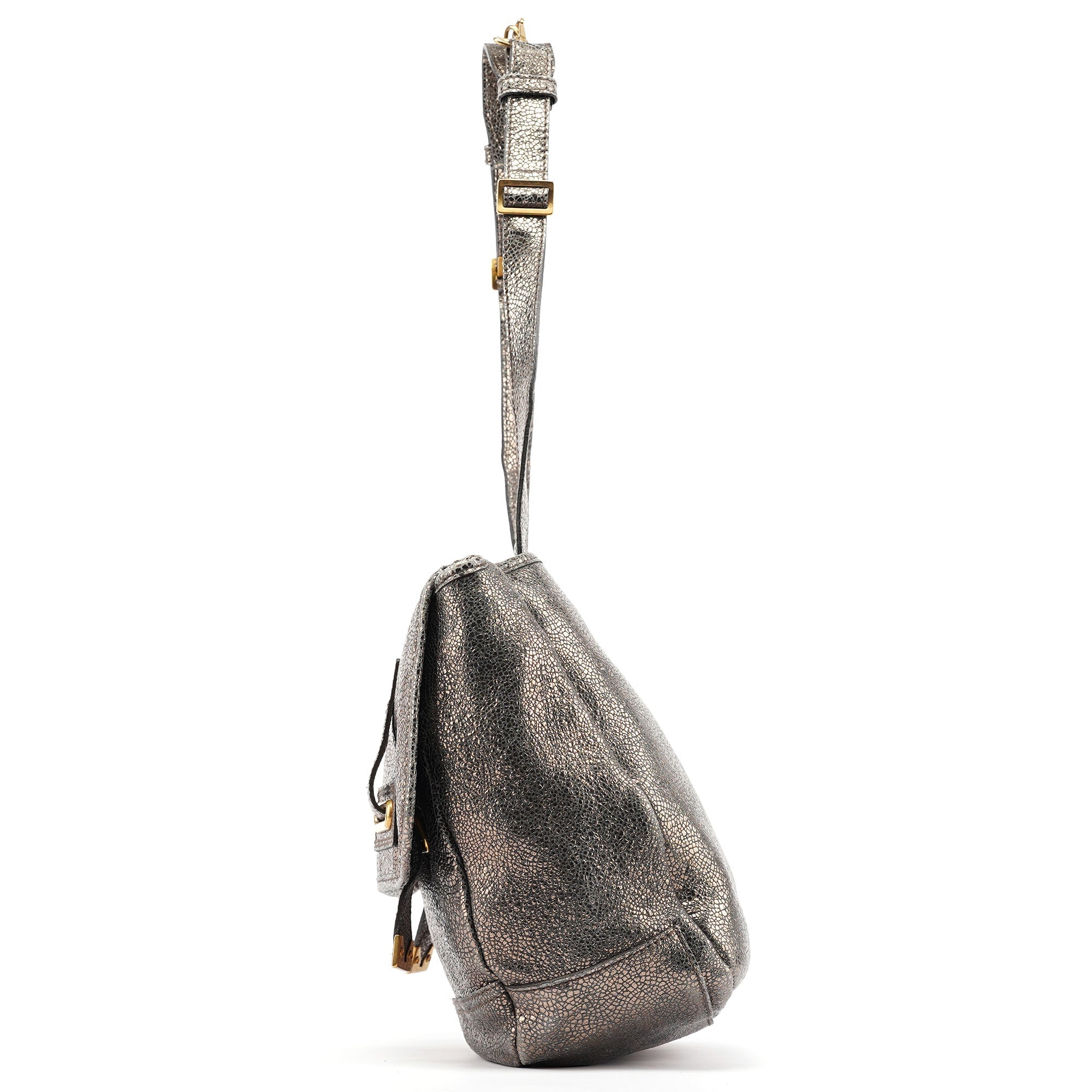 Metallic Crackled Leather Muse Crossbody Bag