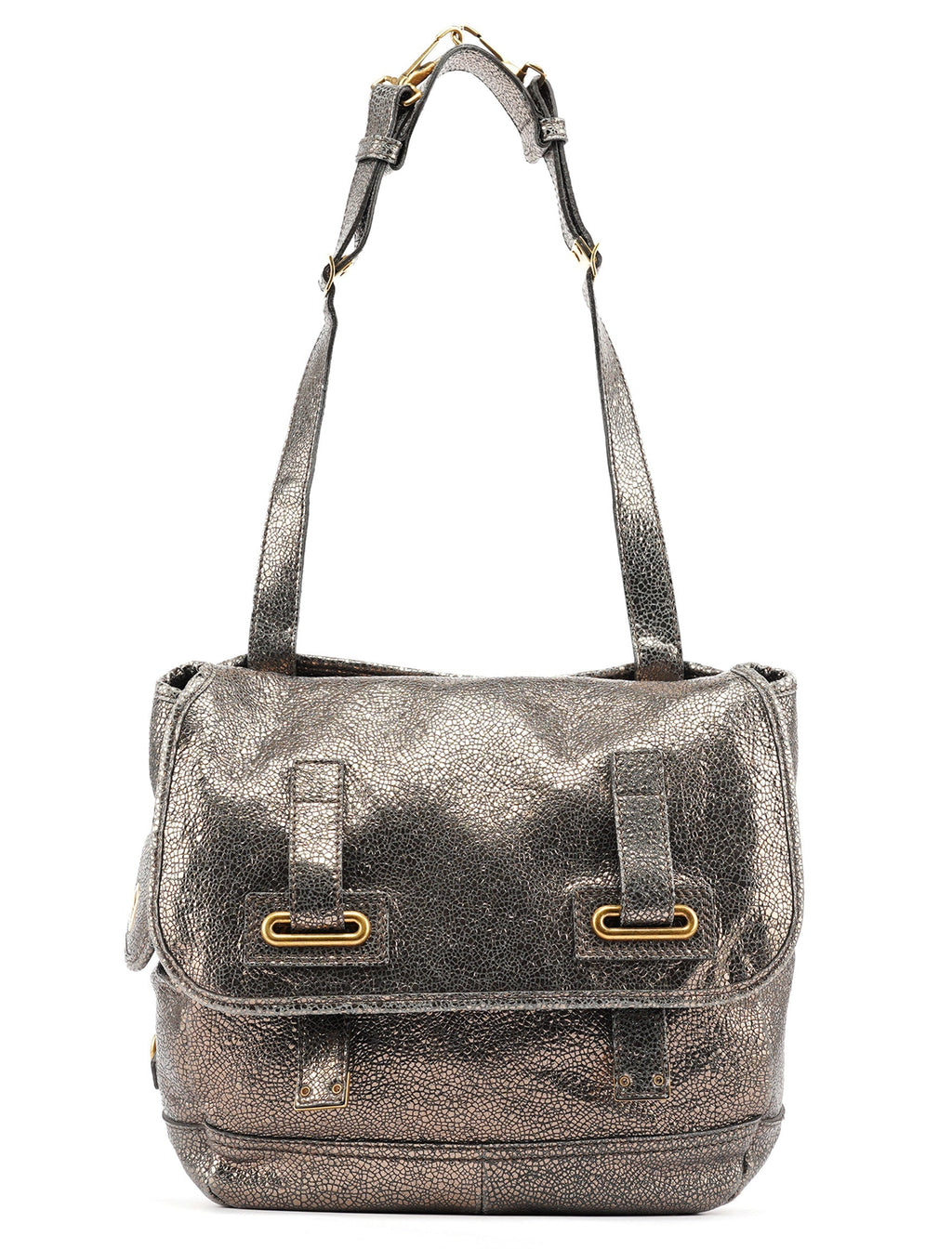 Metallic Crackled Leather Muse Crossbody Bag