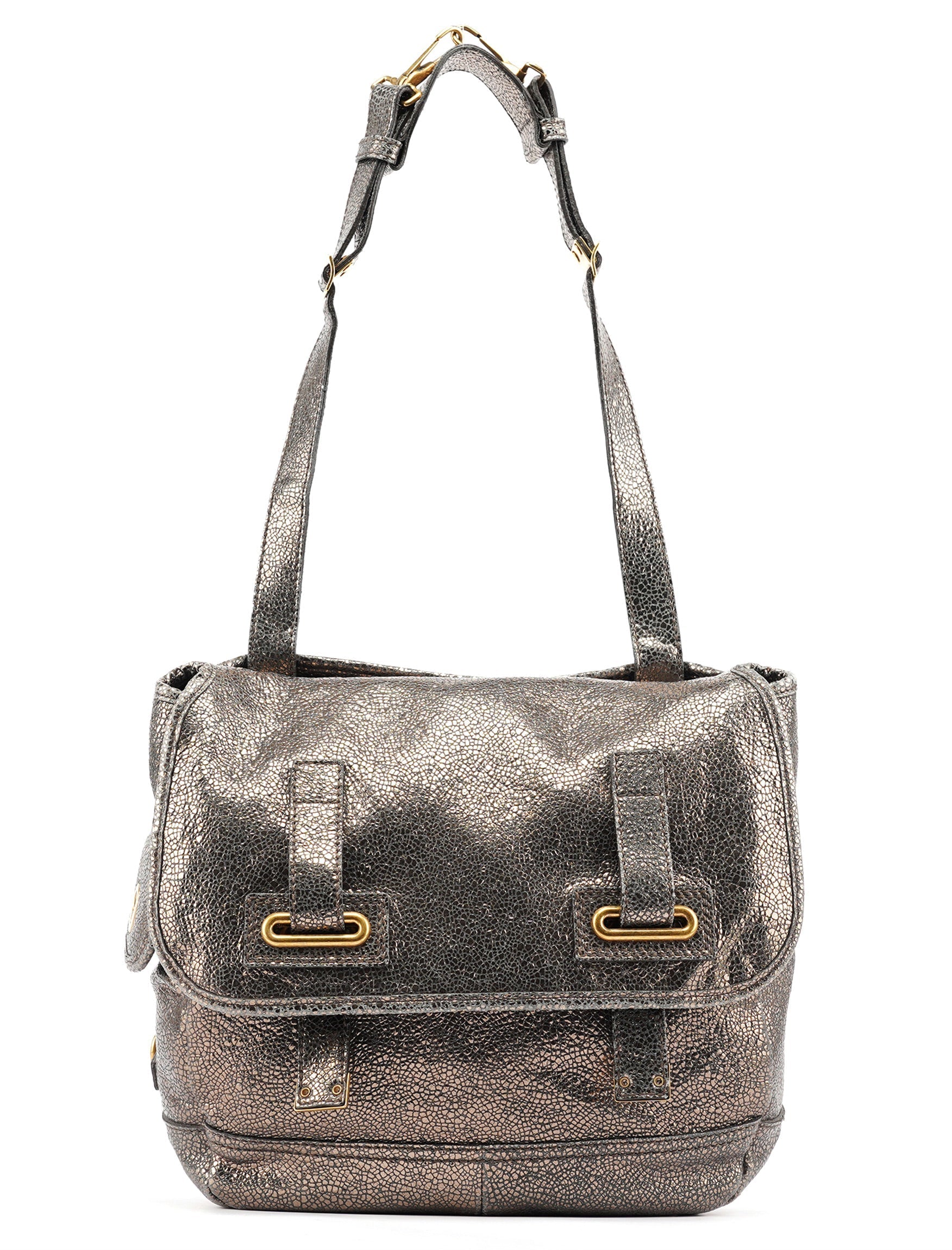 Metallic Crackled Leather Muse Crossbody Bag