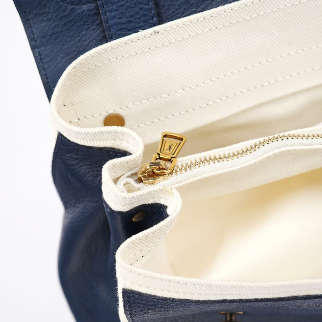 Navy White Leather Muse Bag