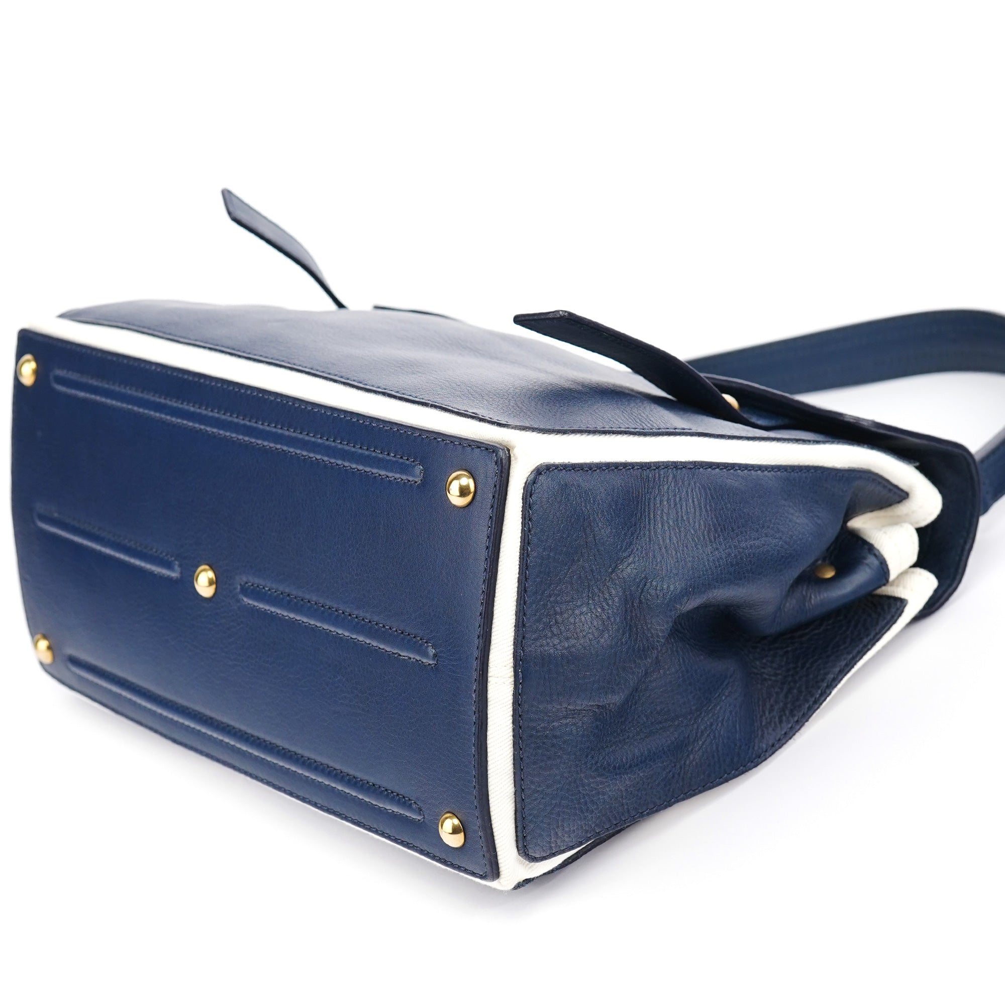 Navy White Leather Muse Bag