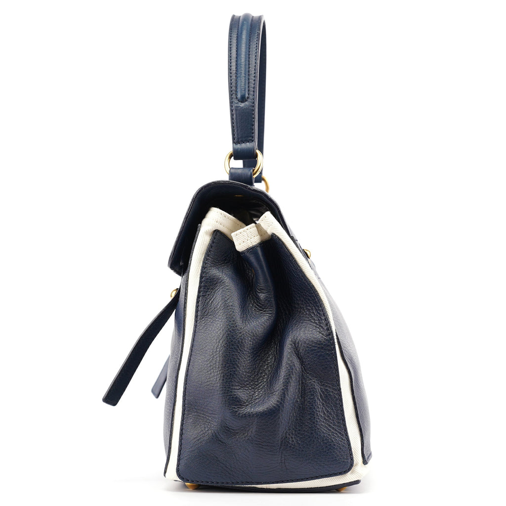 Navy White Leather Muse Bag