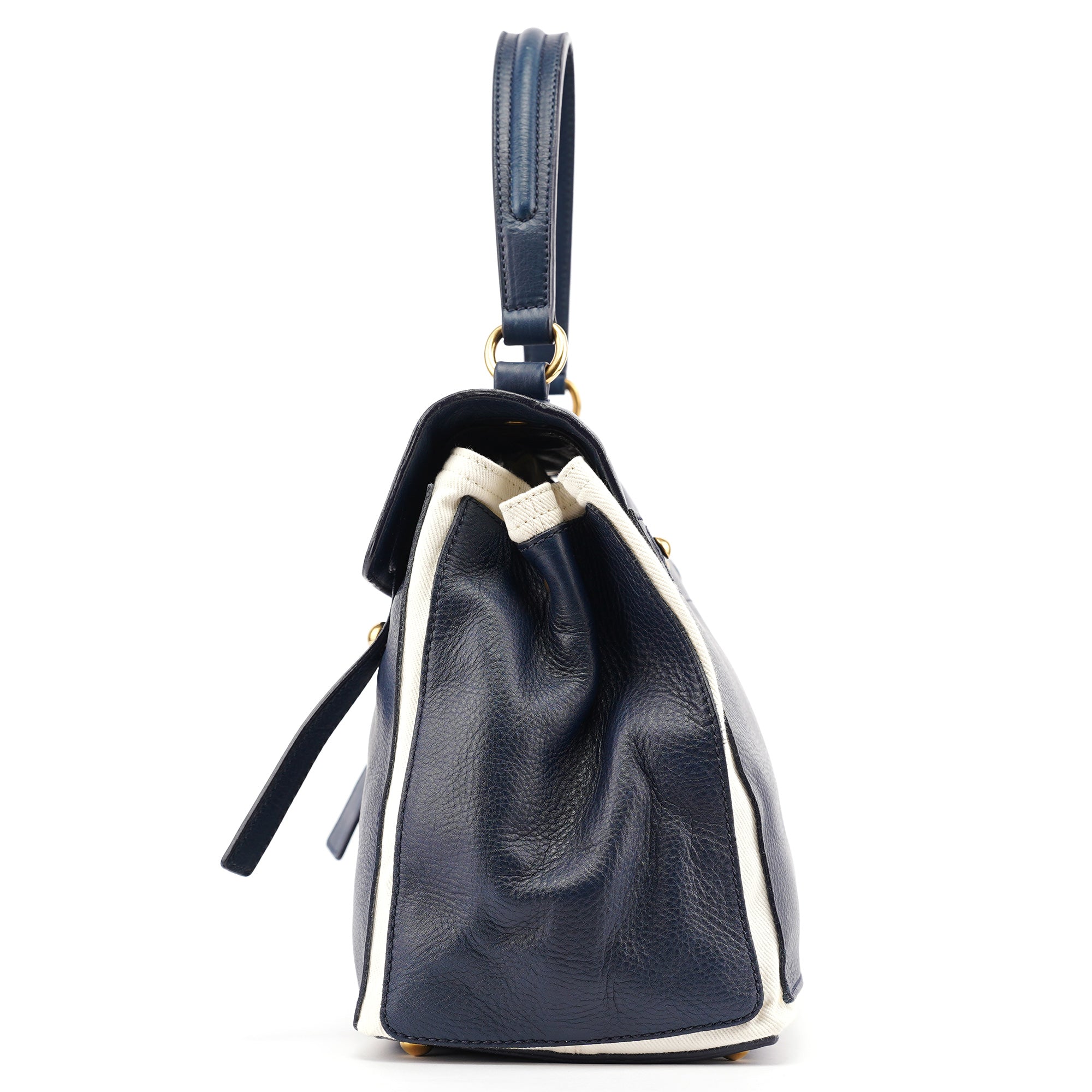 Navy White Leather Muse Bag