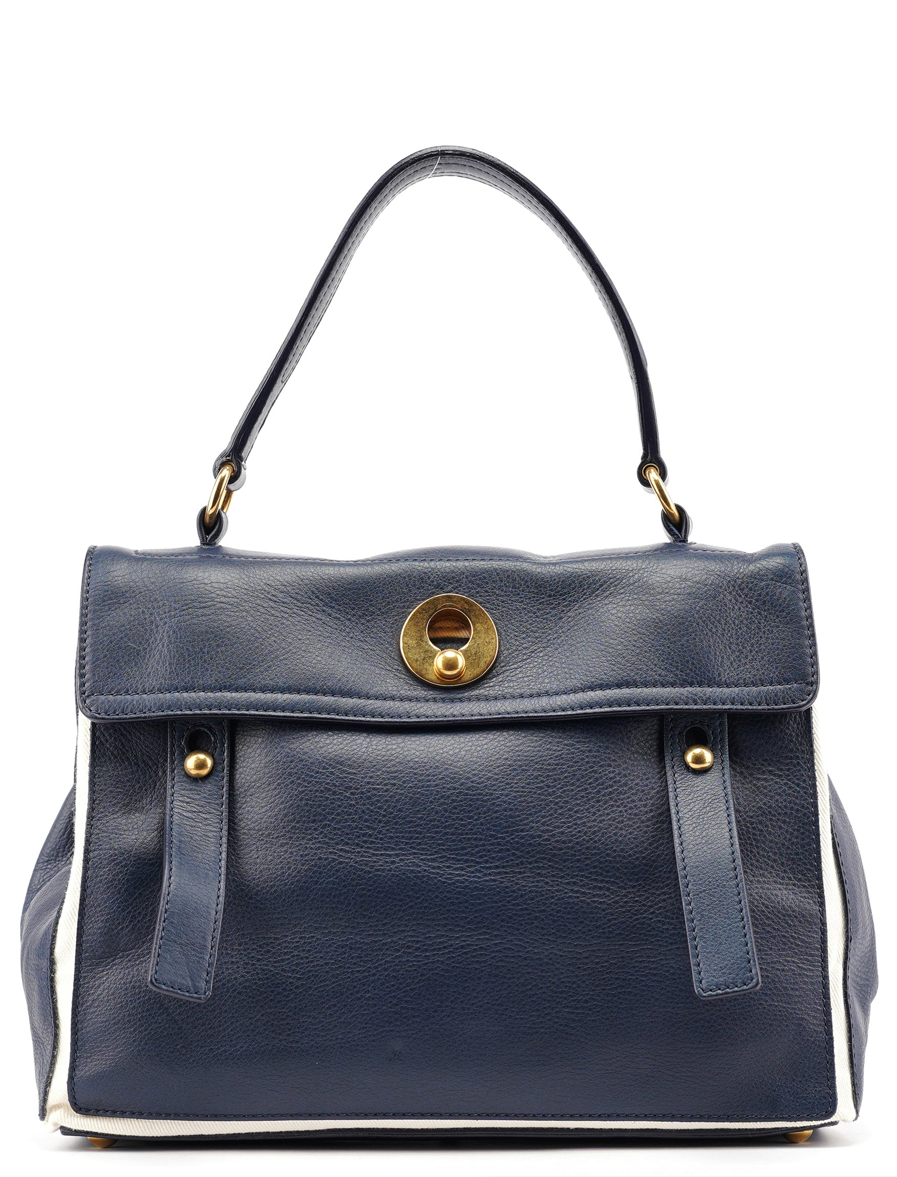 Navy White Leather Muse Bag