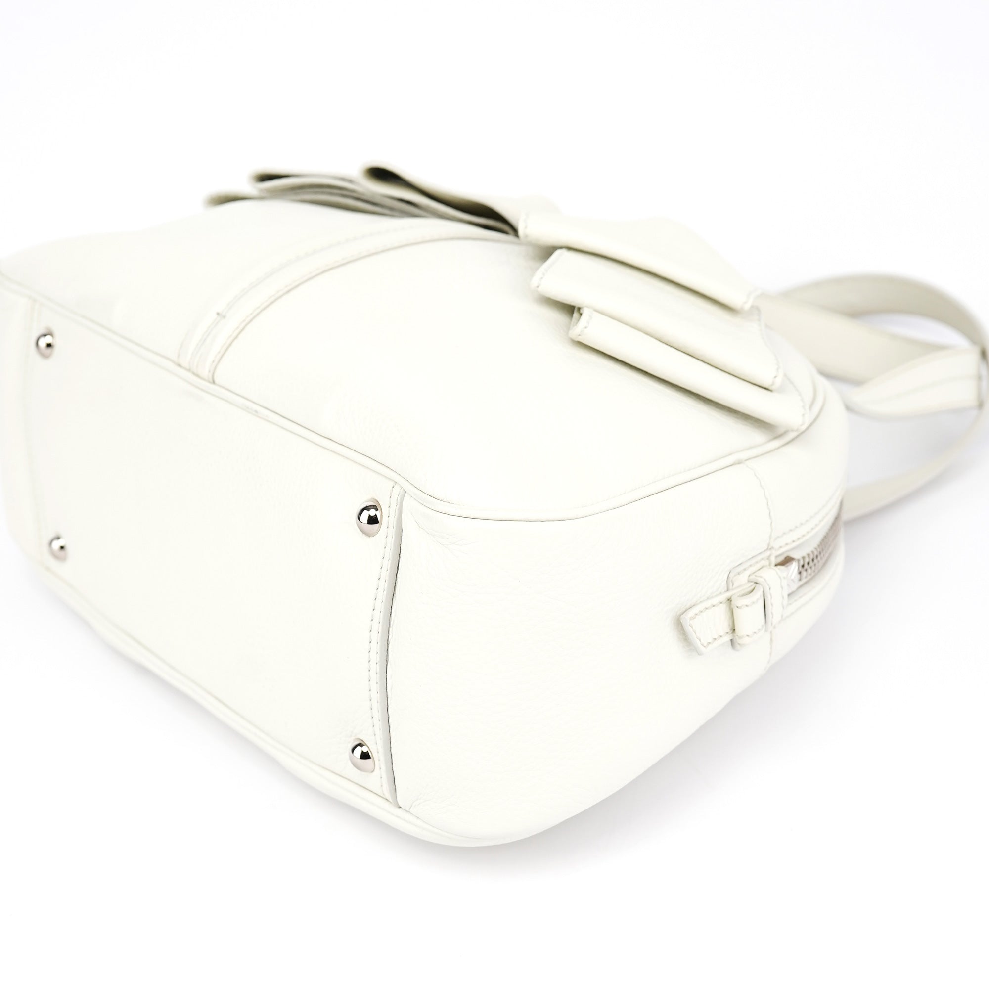 Off White Leather Bow Tote Bag