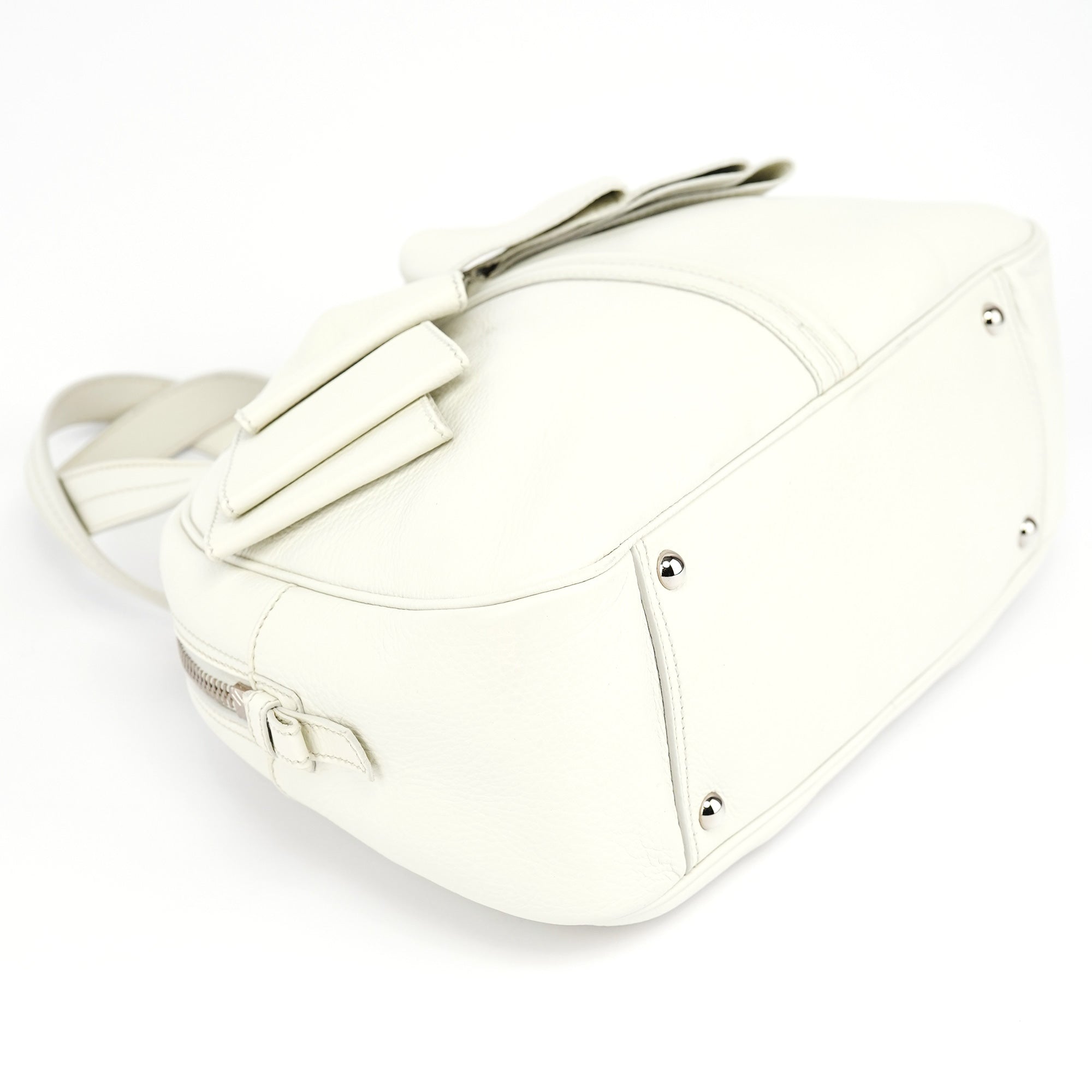 Off White Leather Bow Tote Bag