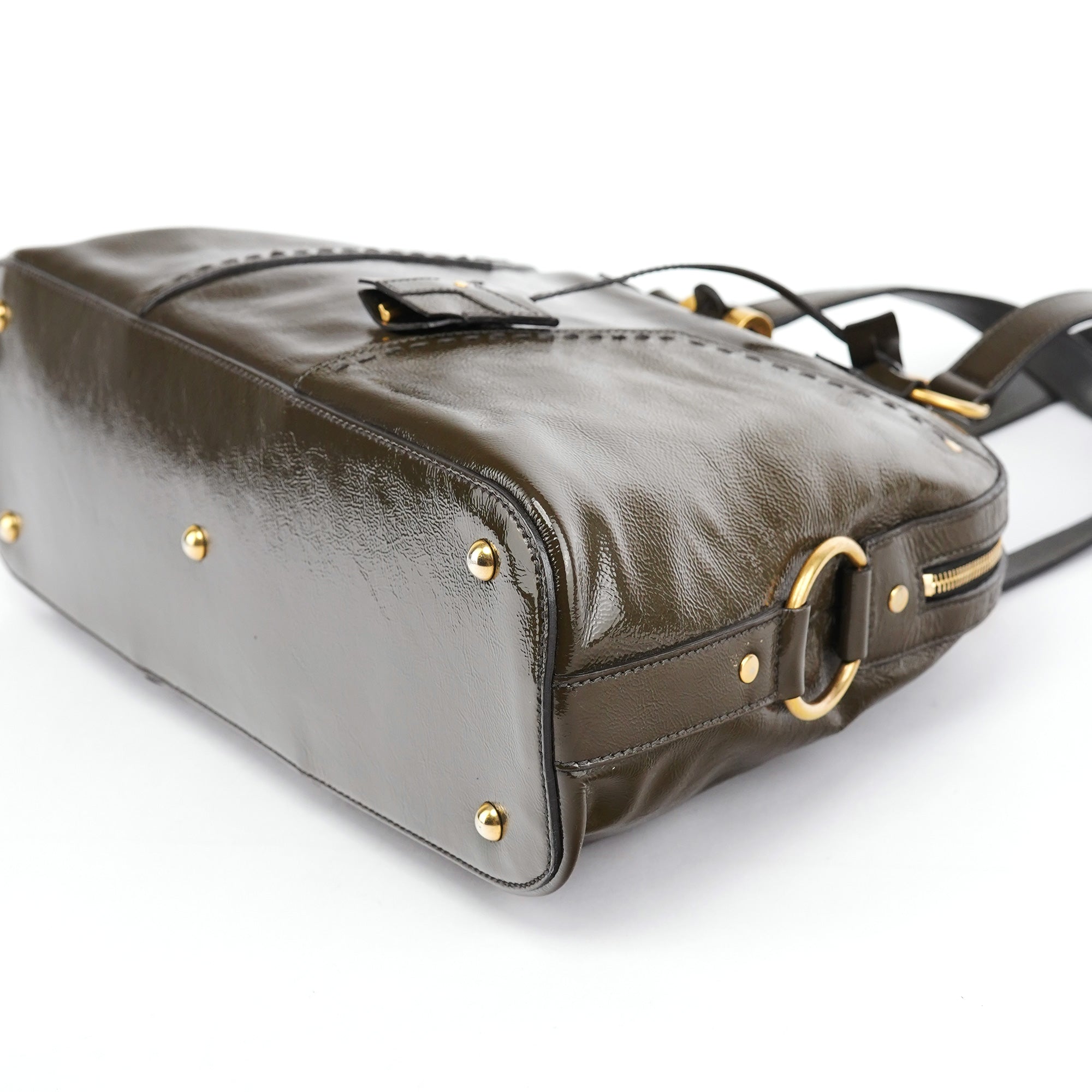 Olive Green Patent Leather Muse Bag