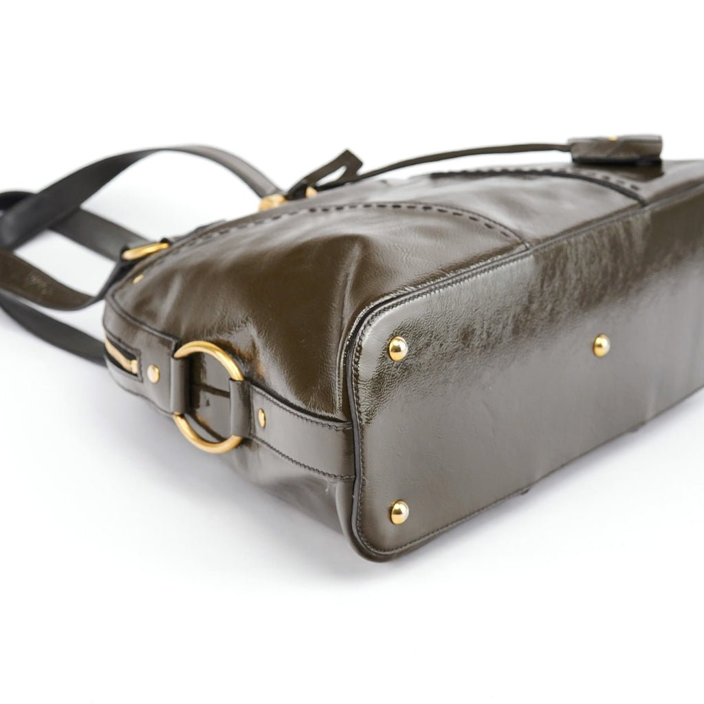 Olive Green Patent Leather Muse Bag