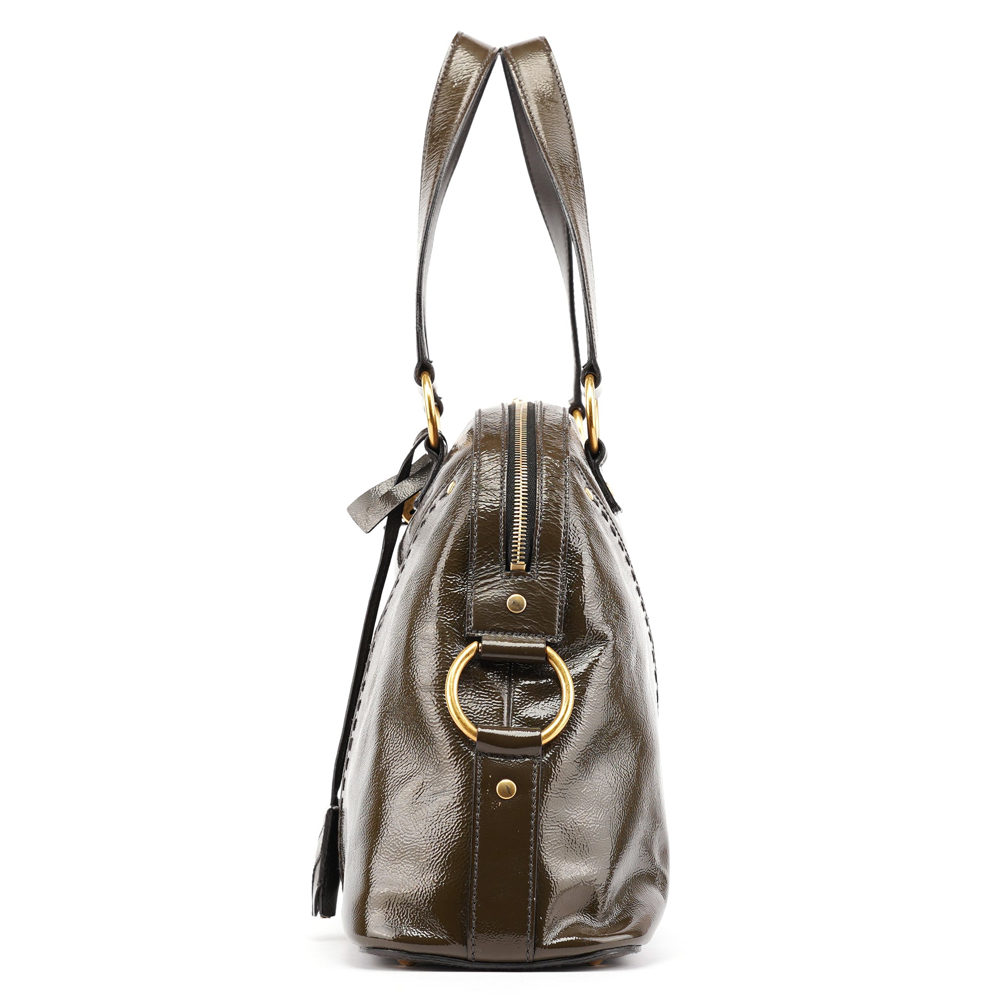 Olive Green Patent Leather Muse Bag