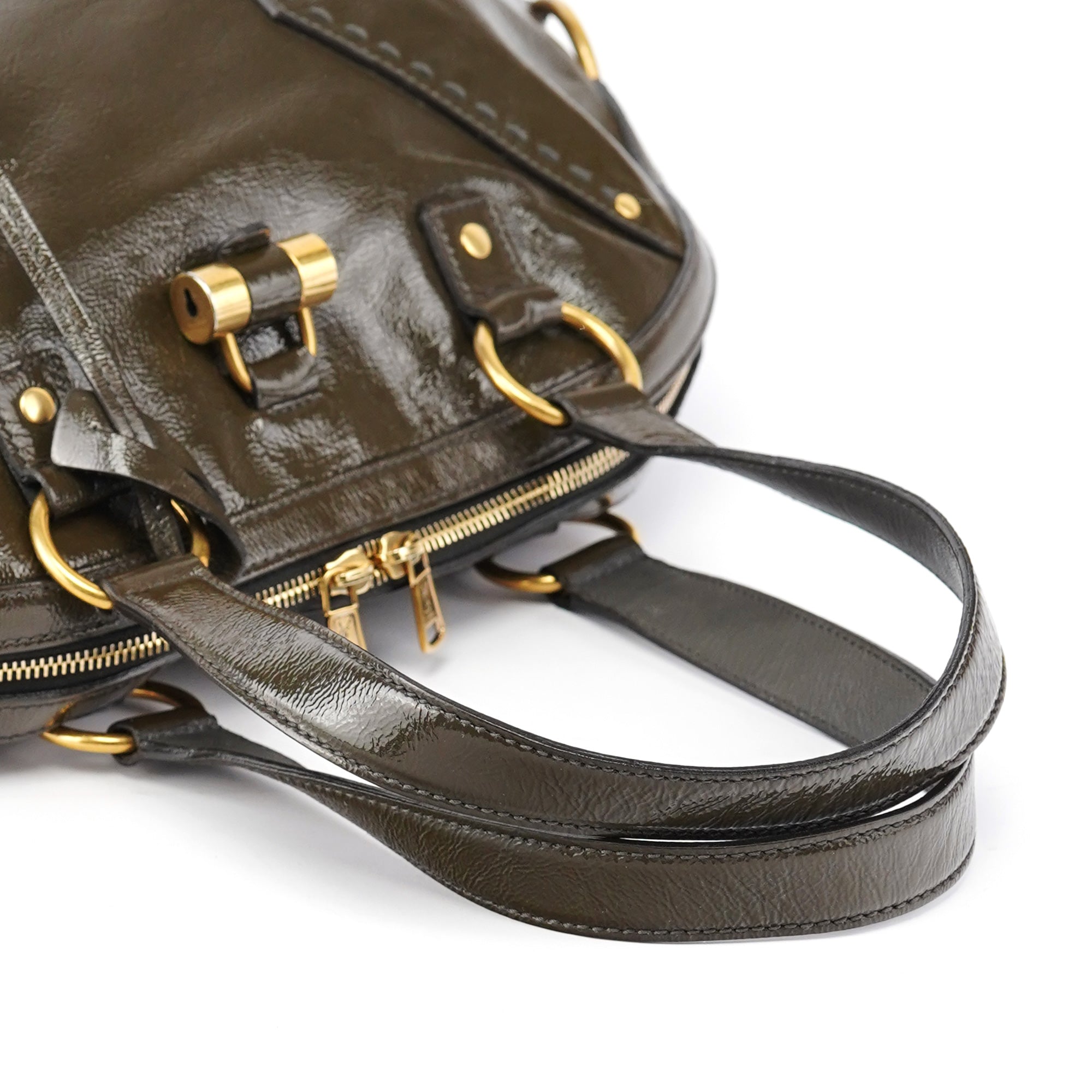 Olive Green Patent Leather Muse Tote Bag