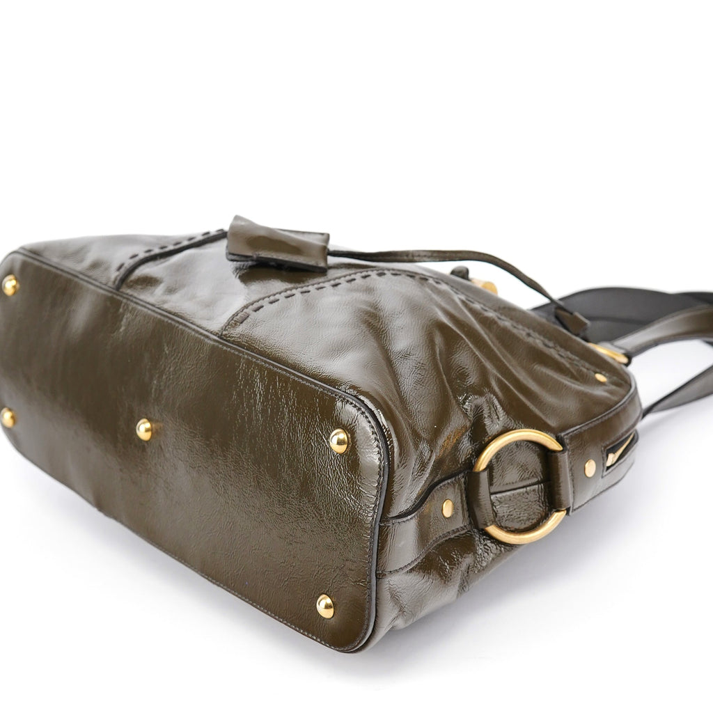 Olive Green Patent Leather Muse Tote Bag