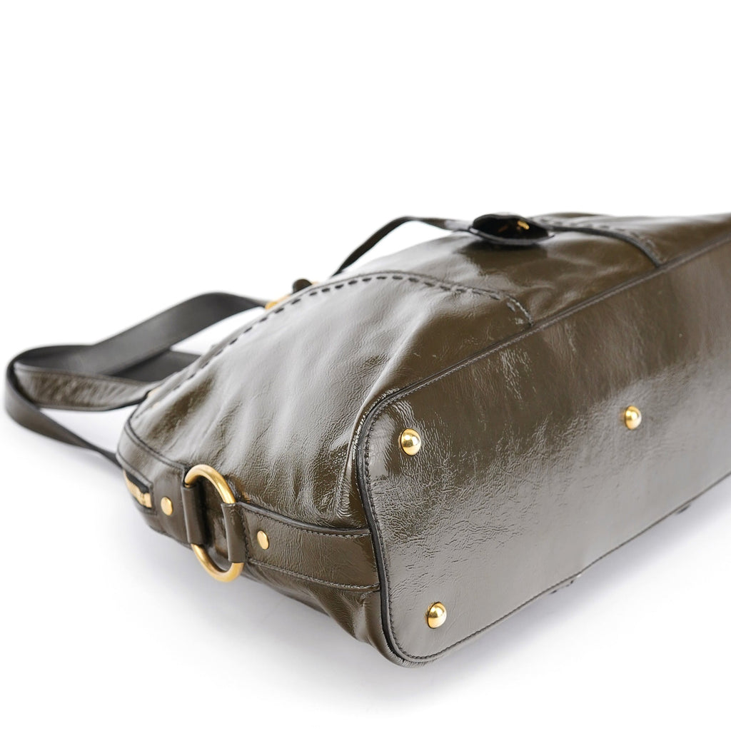 Olive Green Patent Leather Muse Tote Bag