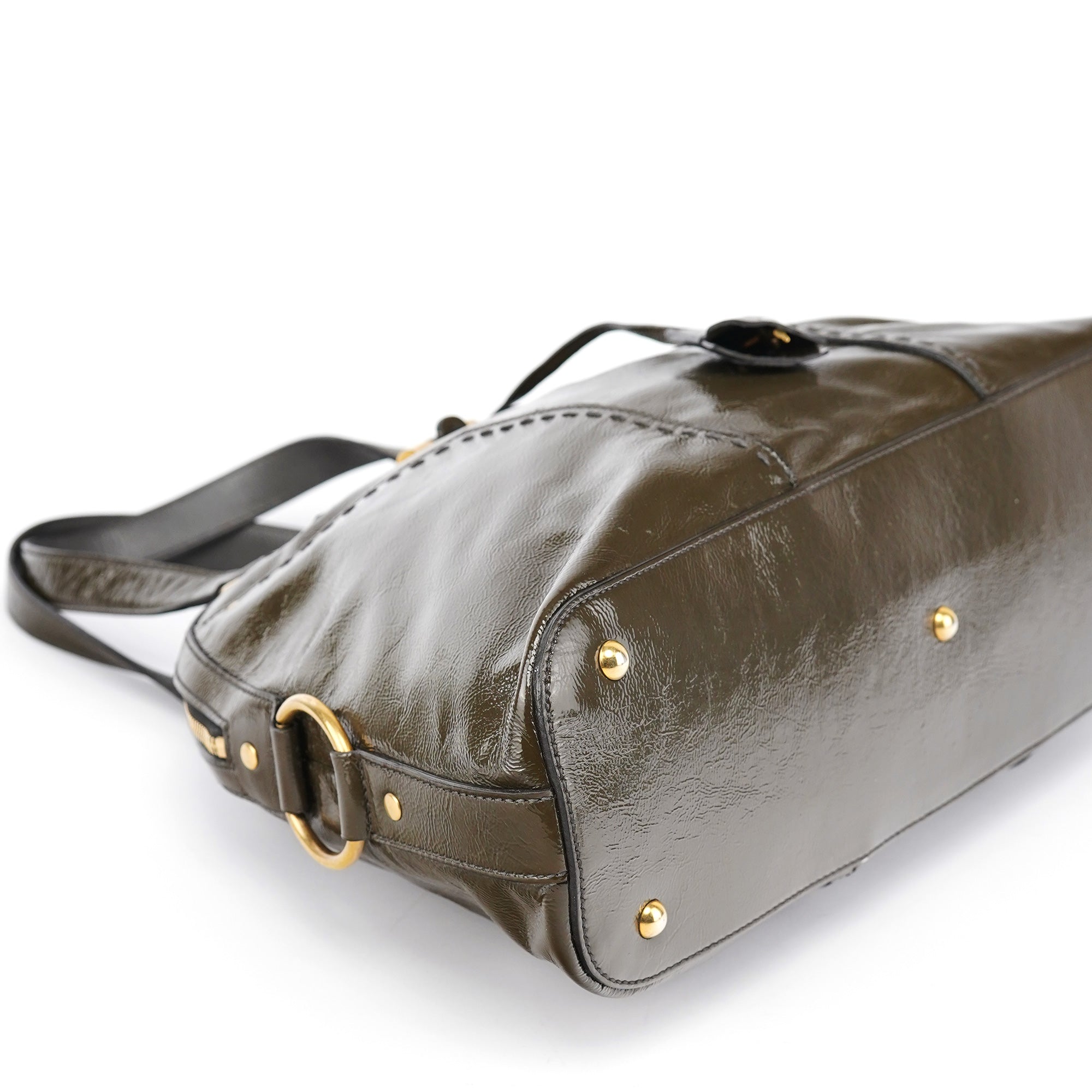 Olive Green Patent Leather Muse Tote Bag