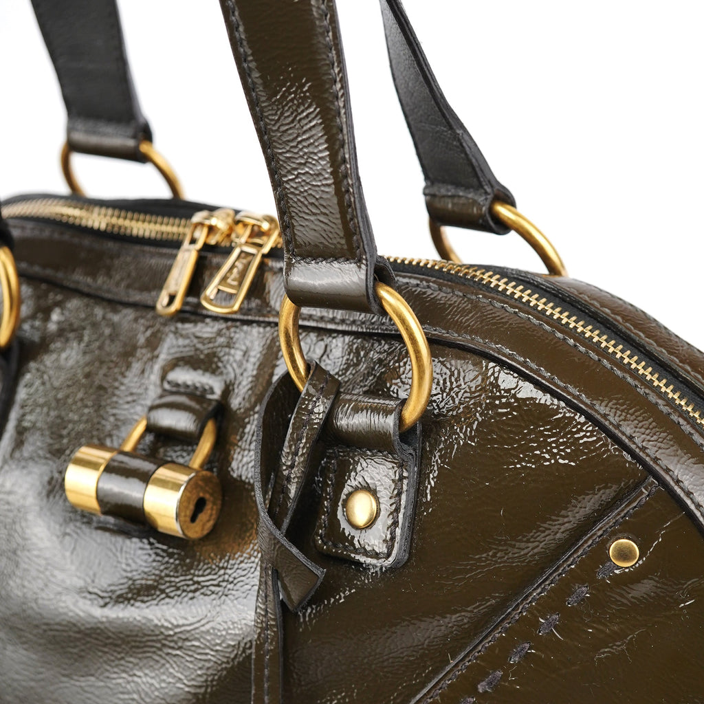 Olive Green Patent Leather Muse Tote Bag